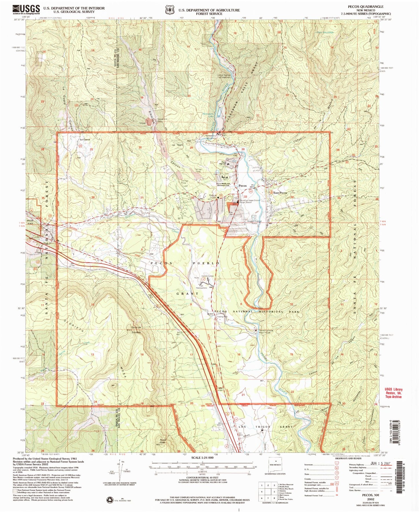 Classic USGS Pecos New Mexico 7.5'x7.5' Topo Map Image