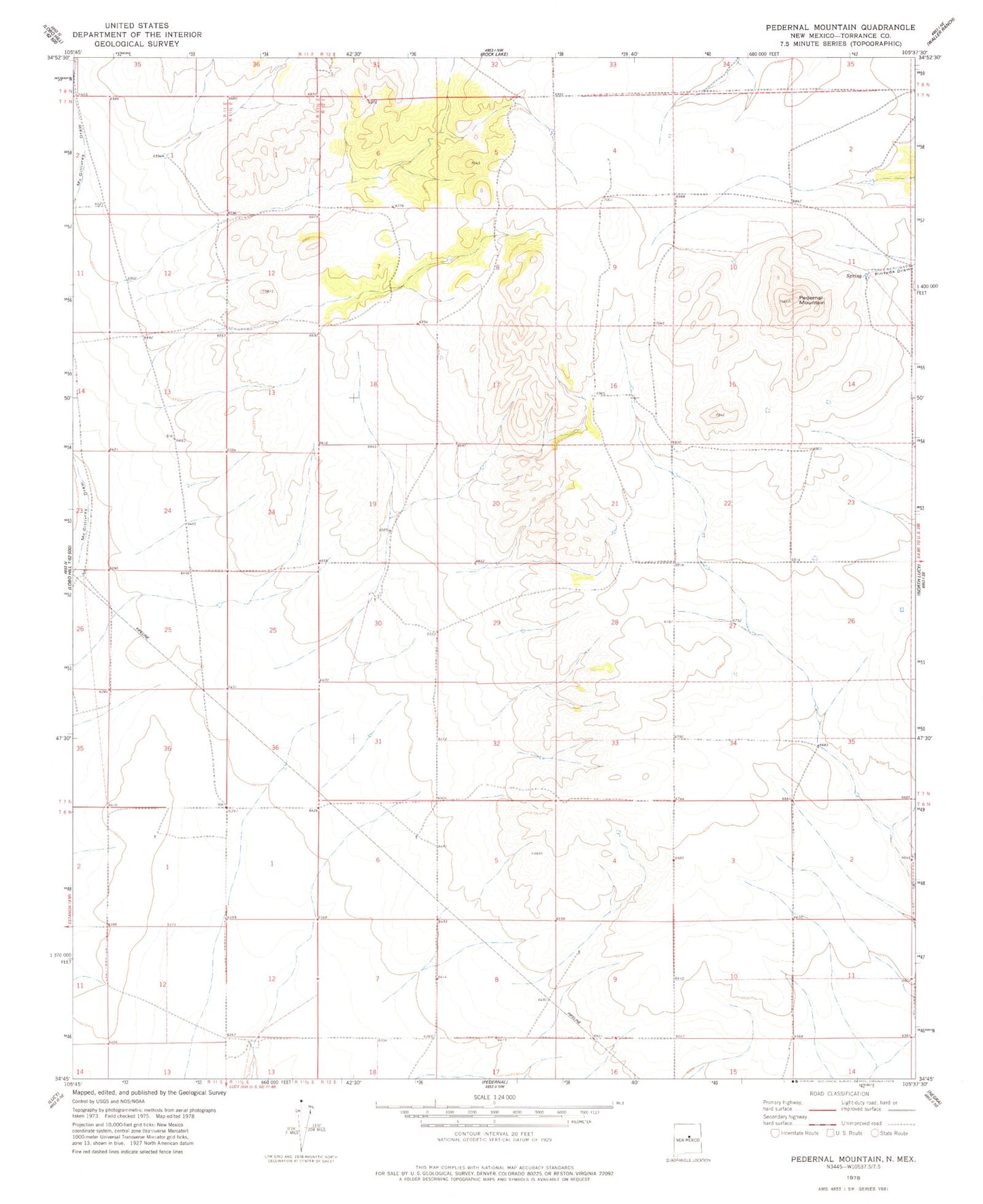 Classic USGS Pedernal Mountain New Mexico 7.5'x7.5' Topo Map Image