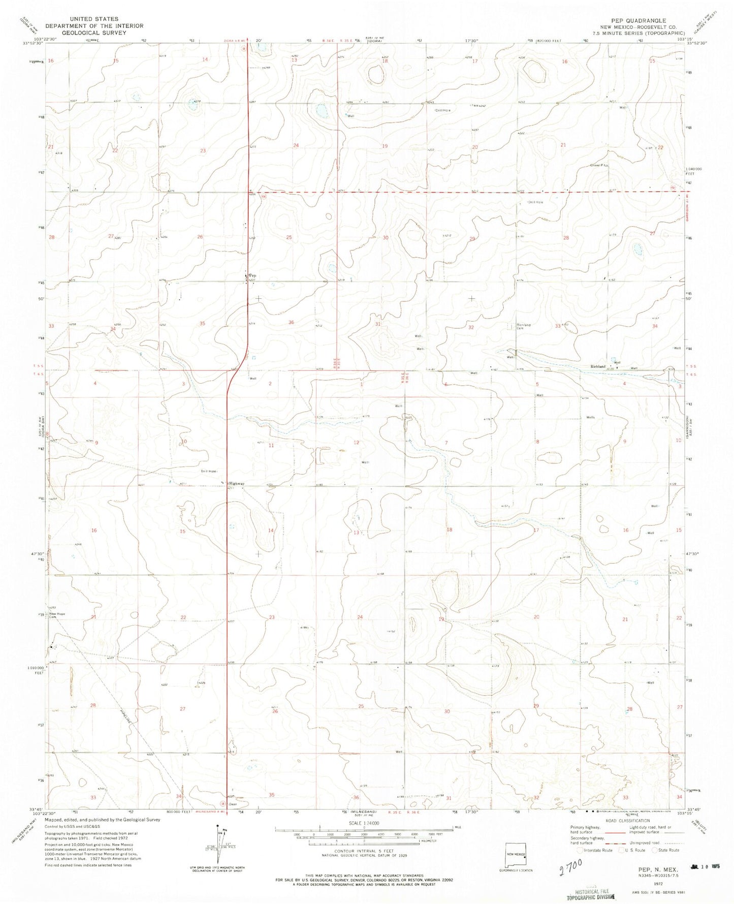 Classic USGS Pep New Mexico 7.5'x7.5' Topo Map Image
