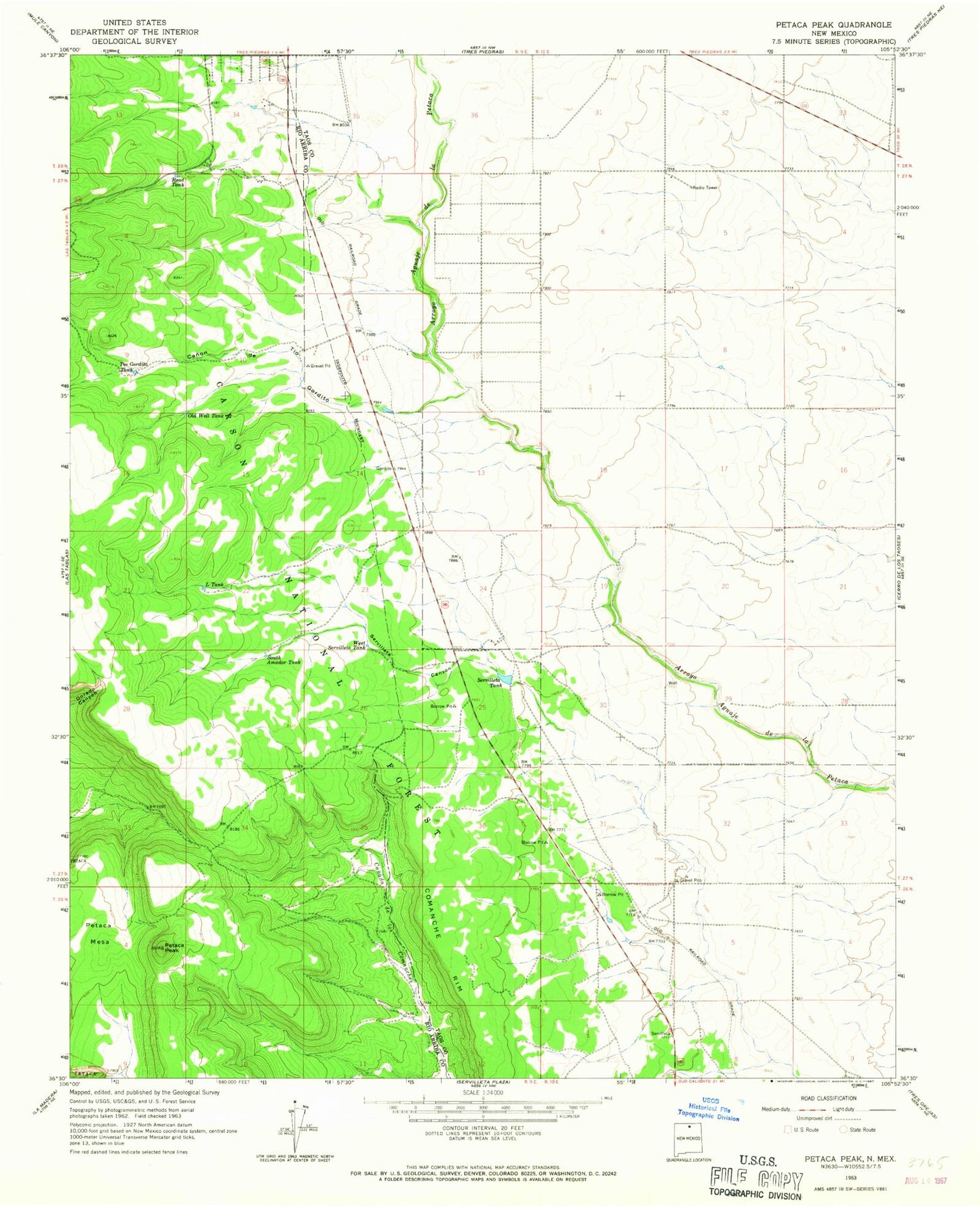 Classic USGS Petaca Peak New Mexico 7.5'x7.5' Topo Map Image