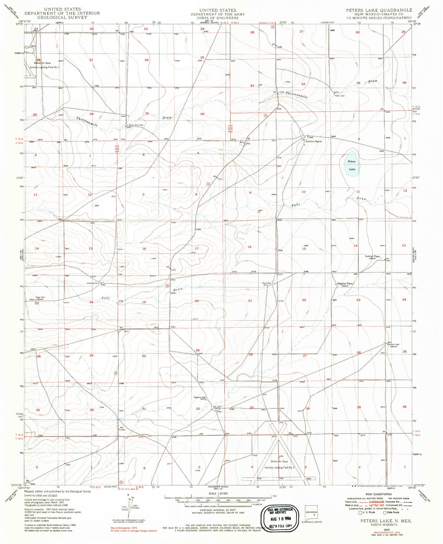 Classic USGS Peters Lake New Mexico 7.5'x7.5' Topo Map Image