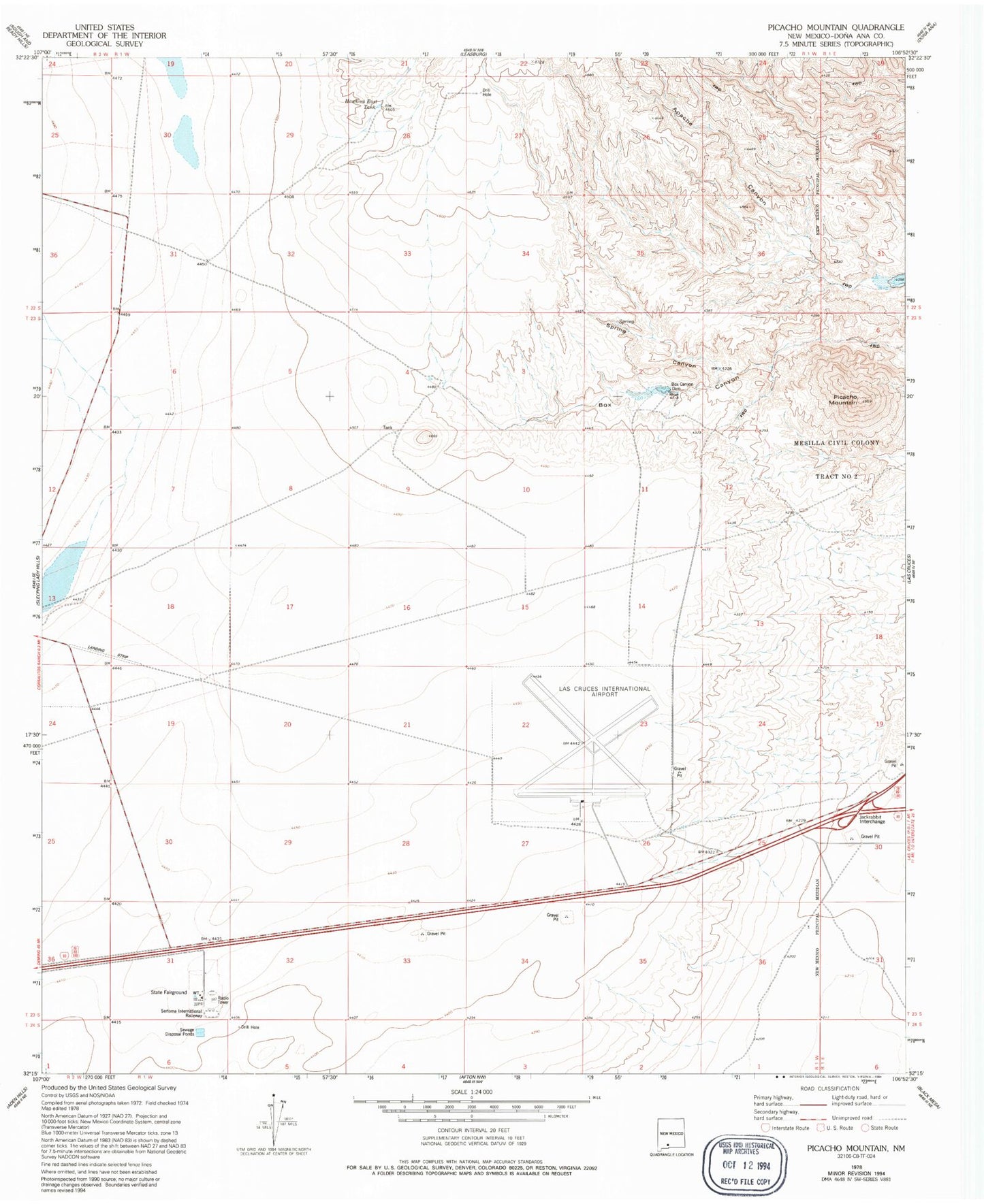 Classic USGS Picacho Mountain New Mexico 7.5'x7.5' Topo Map Image