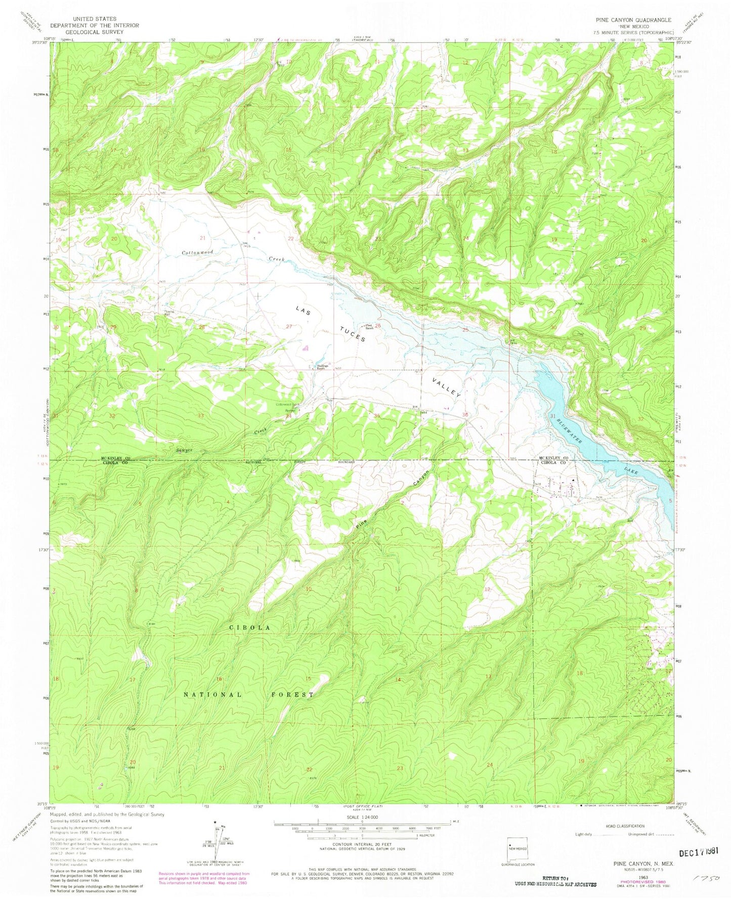 Classic USGS Pine Canyon New Mexico 7.5'x7.5' Topo Map Image