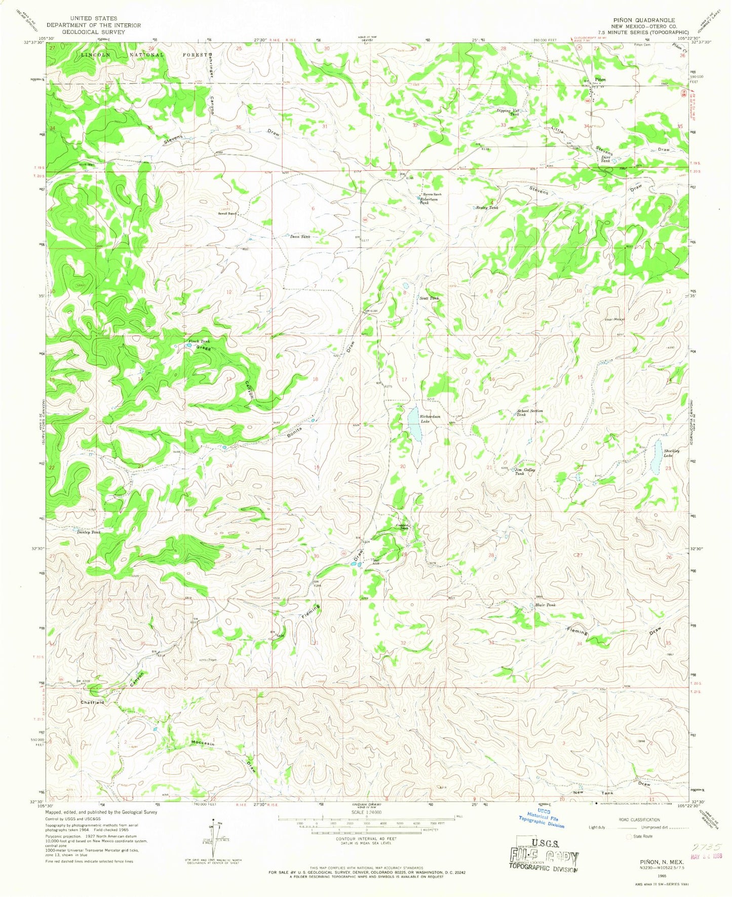 Classic USGS Pinon New Mexico 7.5'x7.5' Topo Map Image