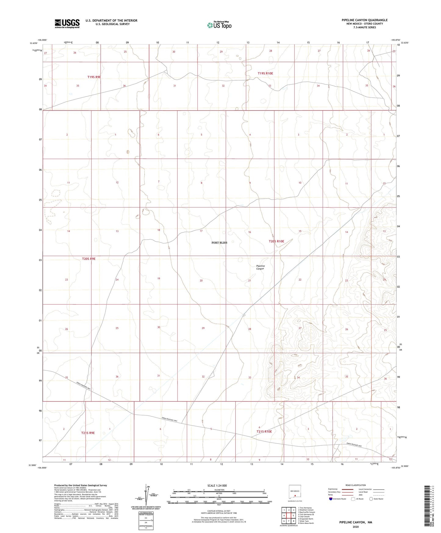 Pipeline Canyon New Mexico US Topo Map Image