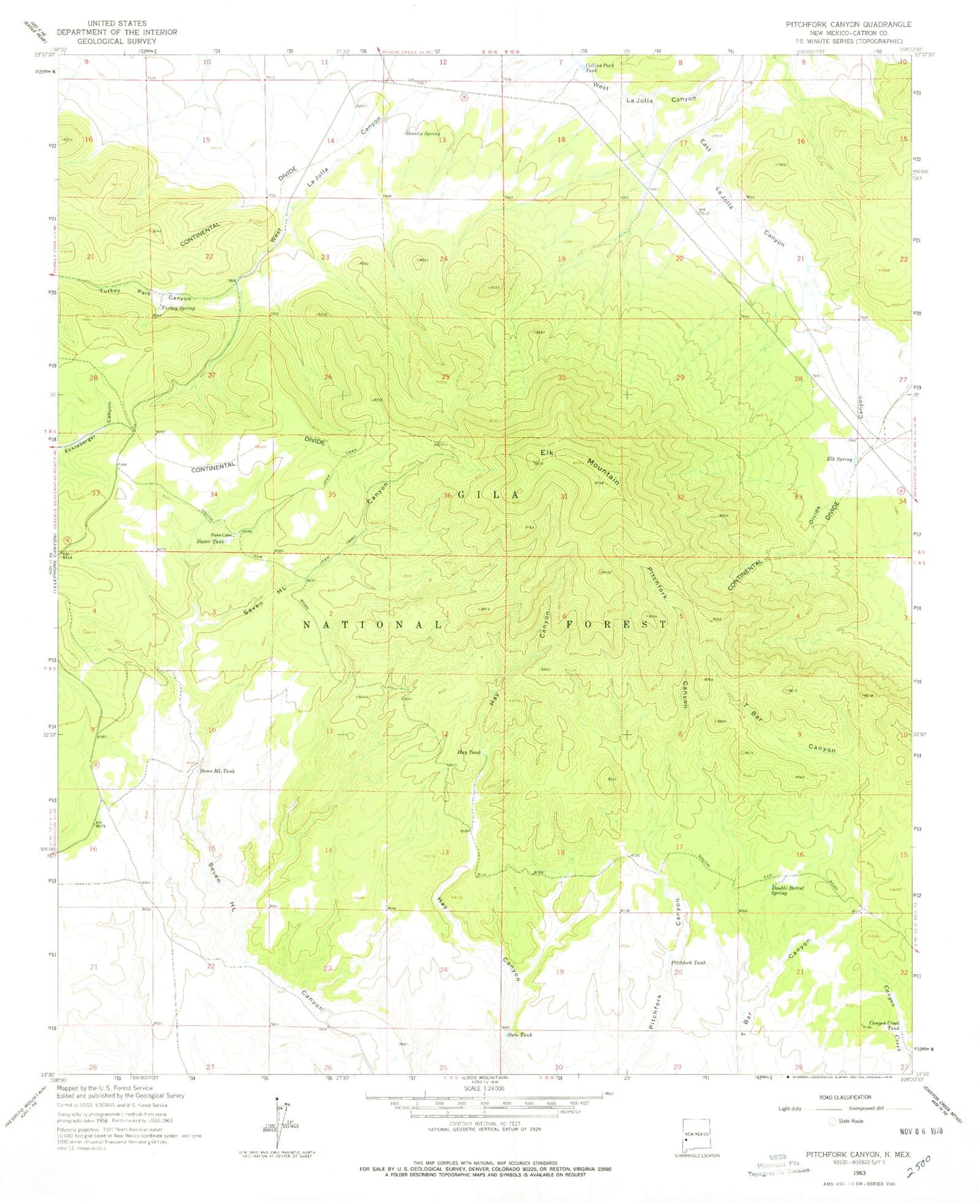 Classic USGS Pitchfork Canyon New Mexico 7.5'x7.5' Topo Map Image