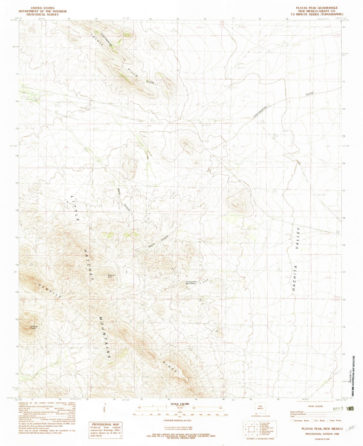 Classic USGS Playas Peak New Mexico 7.5'x7.5' Topo Map Image