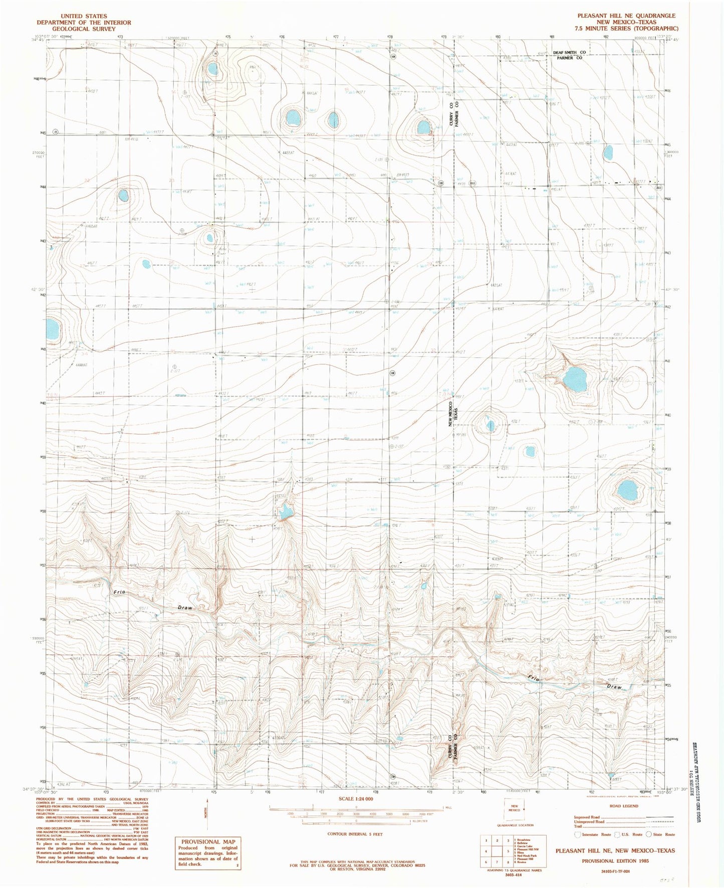 Classic USGS Pleasant Hill NE New Mexico 7.5'x7.5' Topo Map Image