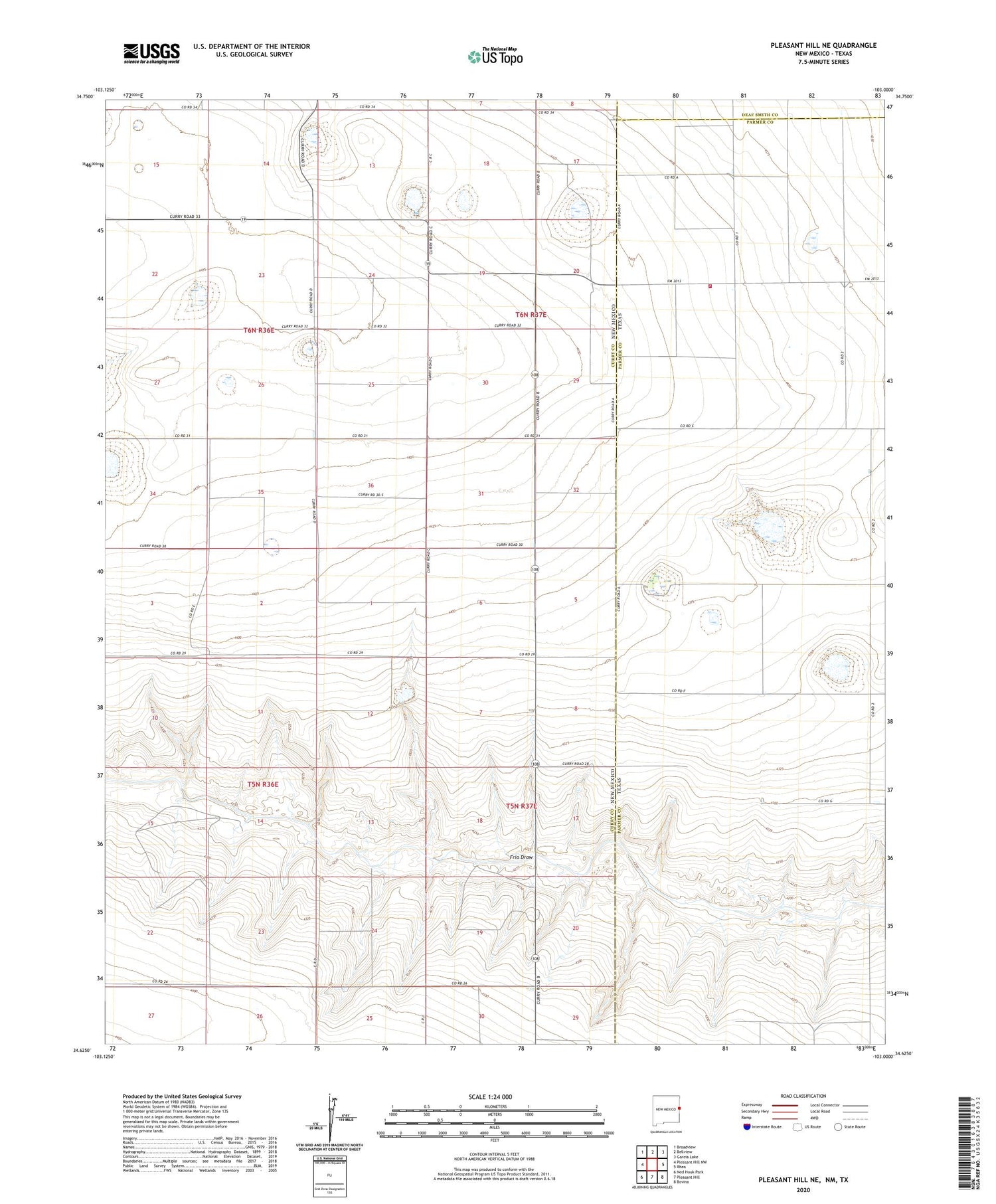 Pleasant Hill NE New Mexico US Topo Map Image
