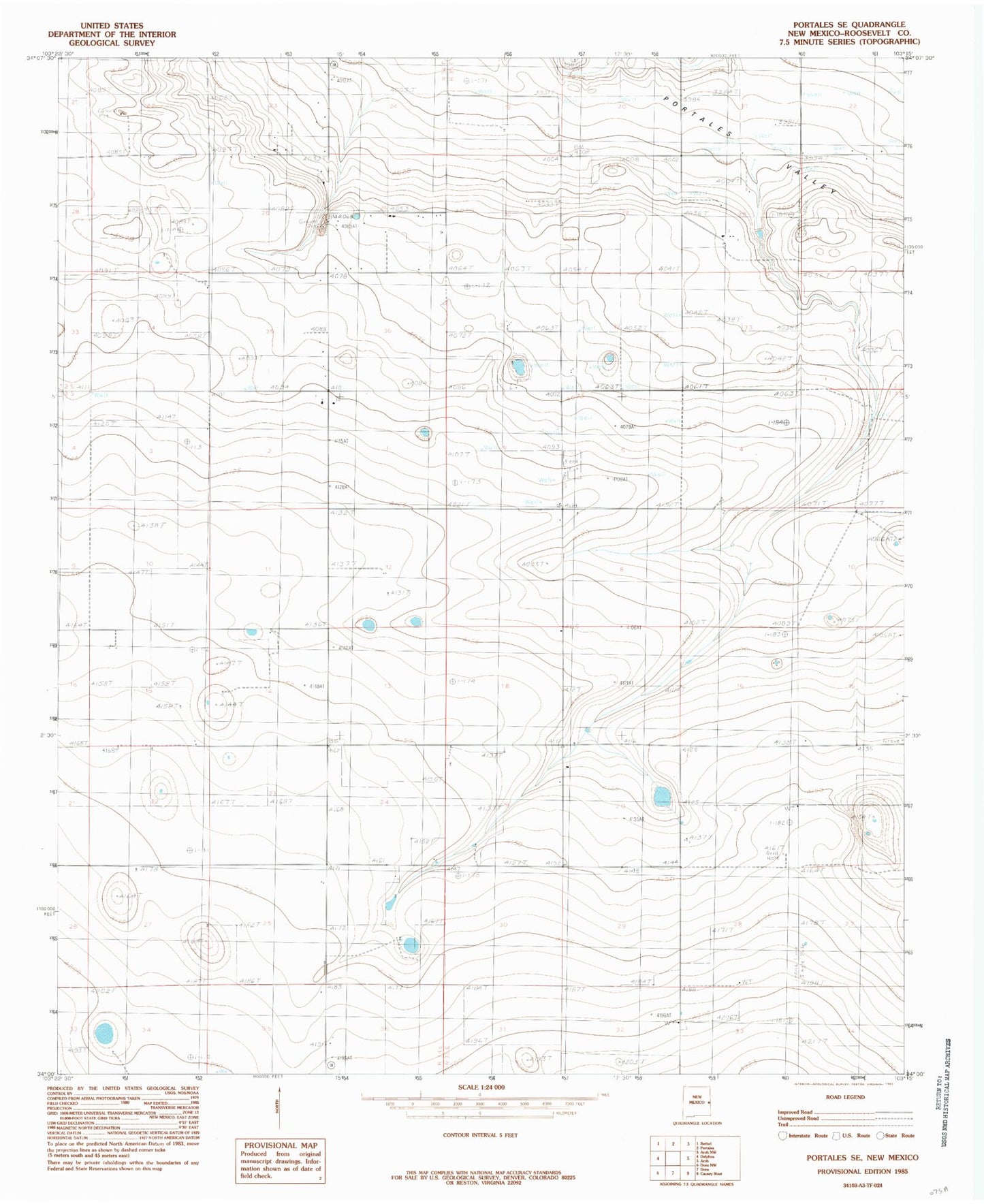Classic USGS Portales SE New Mexico 7.5'x7.5' Topo Map Image