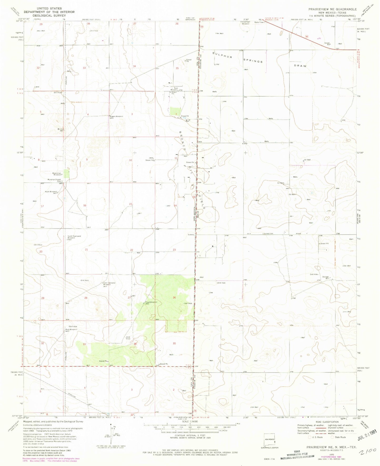 Classic USGS Prairieview NE New Mexico 7.5'x7.5' Topo Map Image