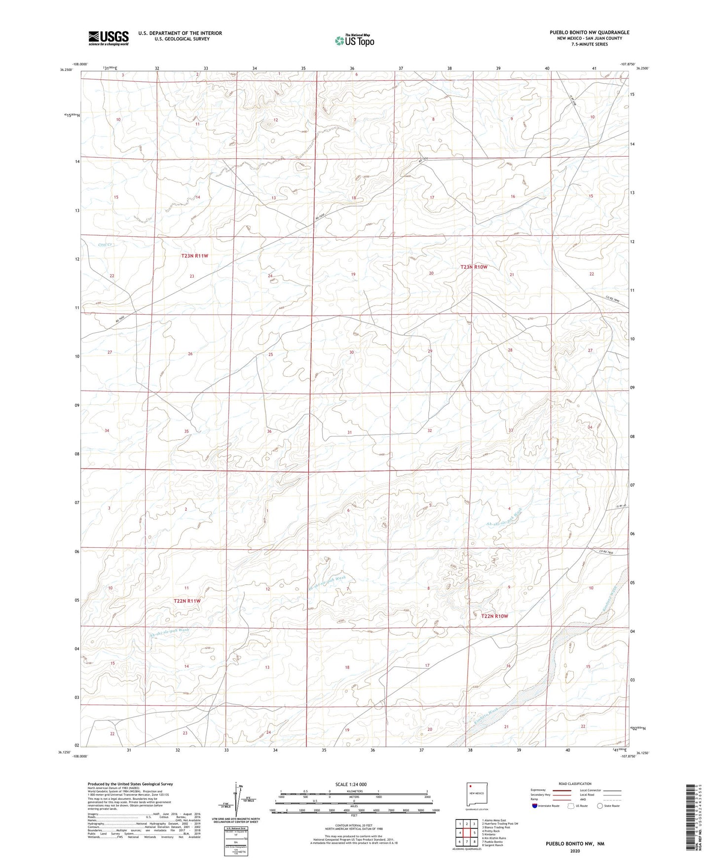 Pueblo Bonito NW New Mexico US Topo Map Image