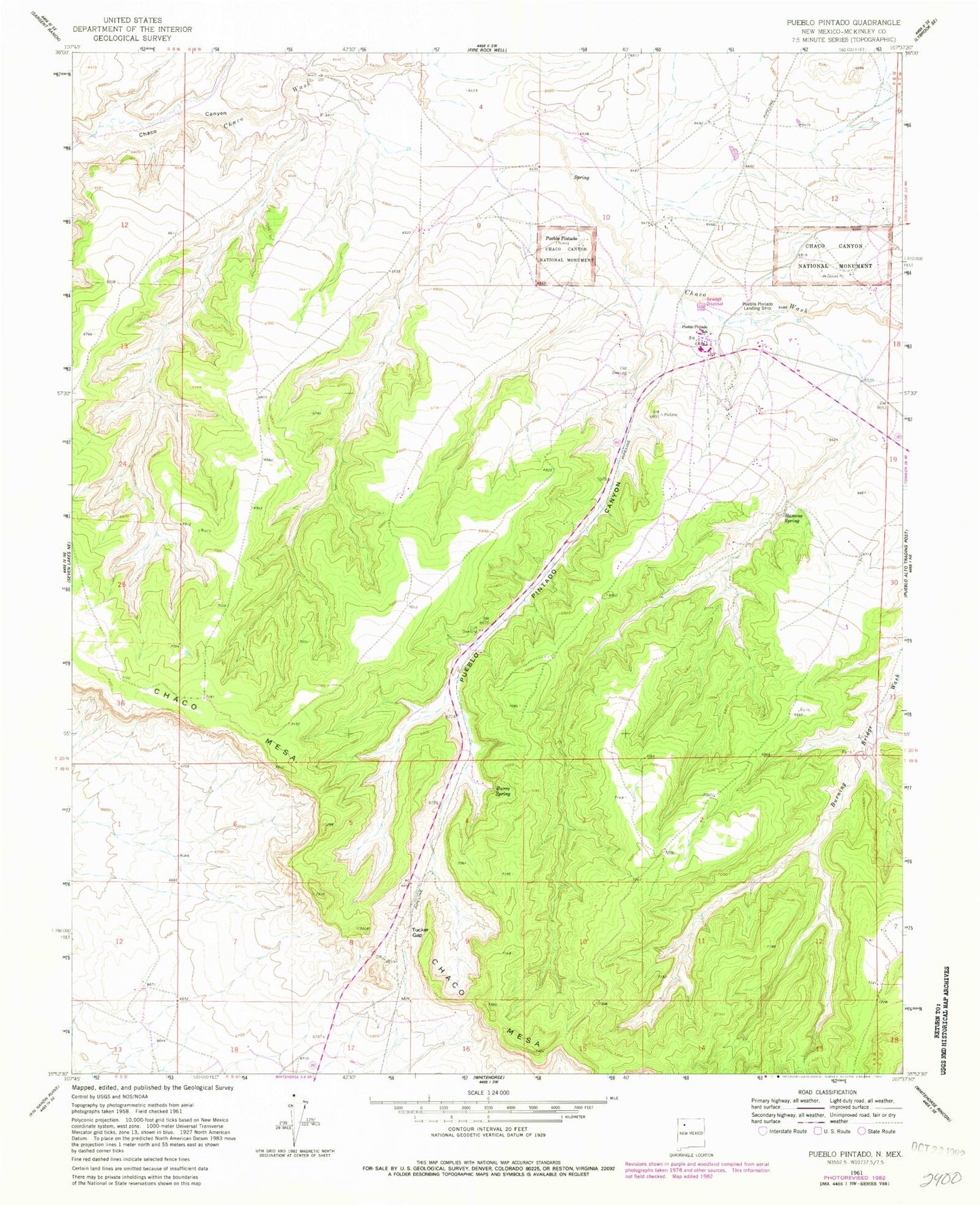 Classic USGS Pueblo Pintado New Mexico 7.5'x7.5' Topo Map Image