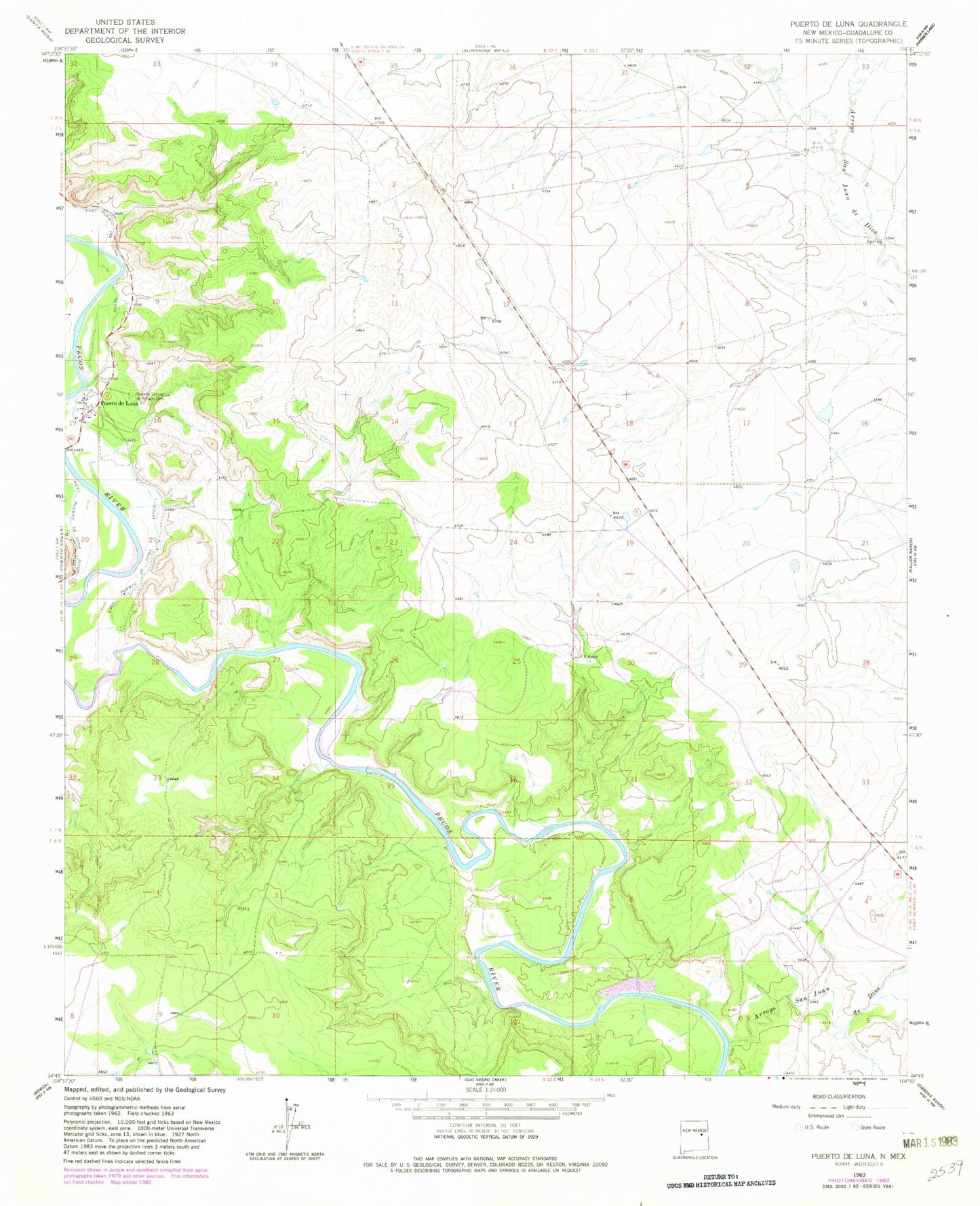 Classic USGS Puerto De Luna New Mexico 7.5'x7.5' Topo Map Image