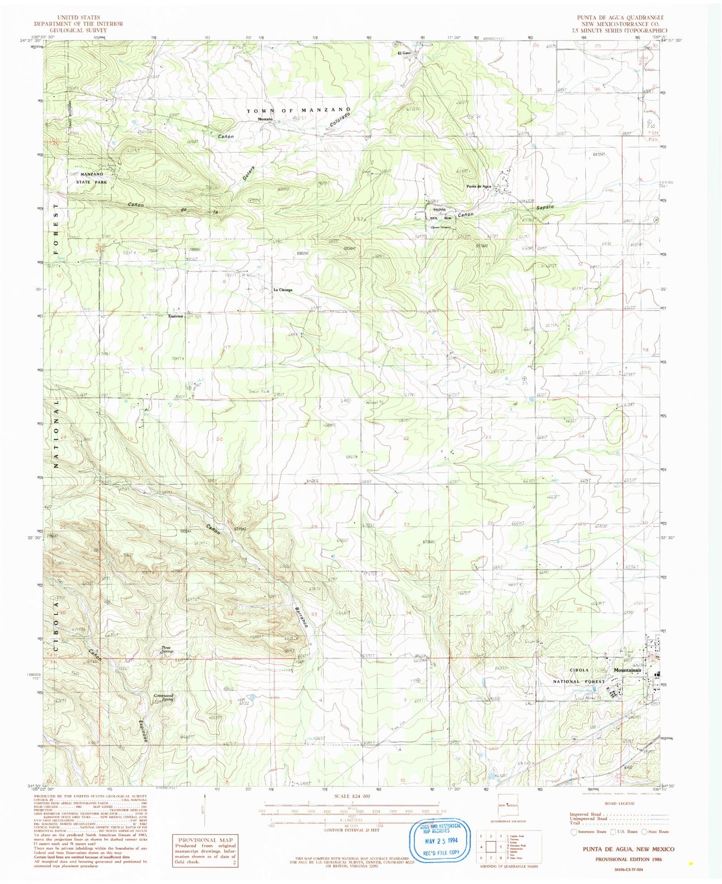 Classic USGS Punta de Agua New Mexico 7.5'x7.5' Topo Map Image