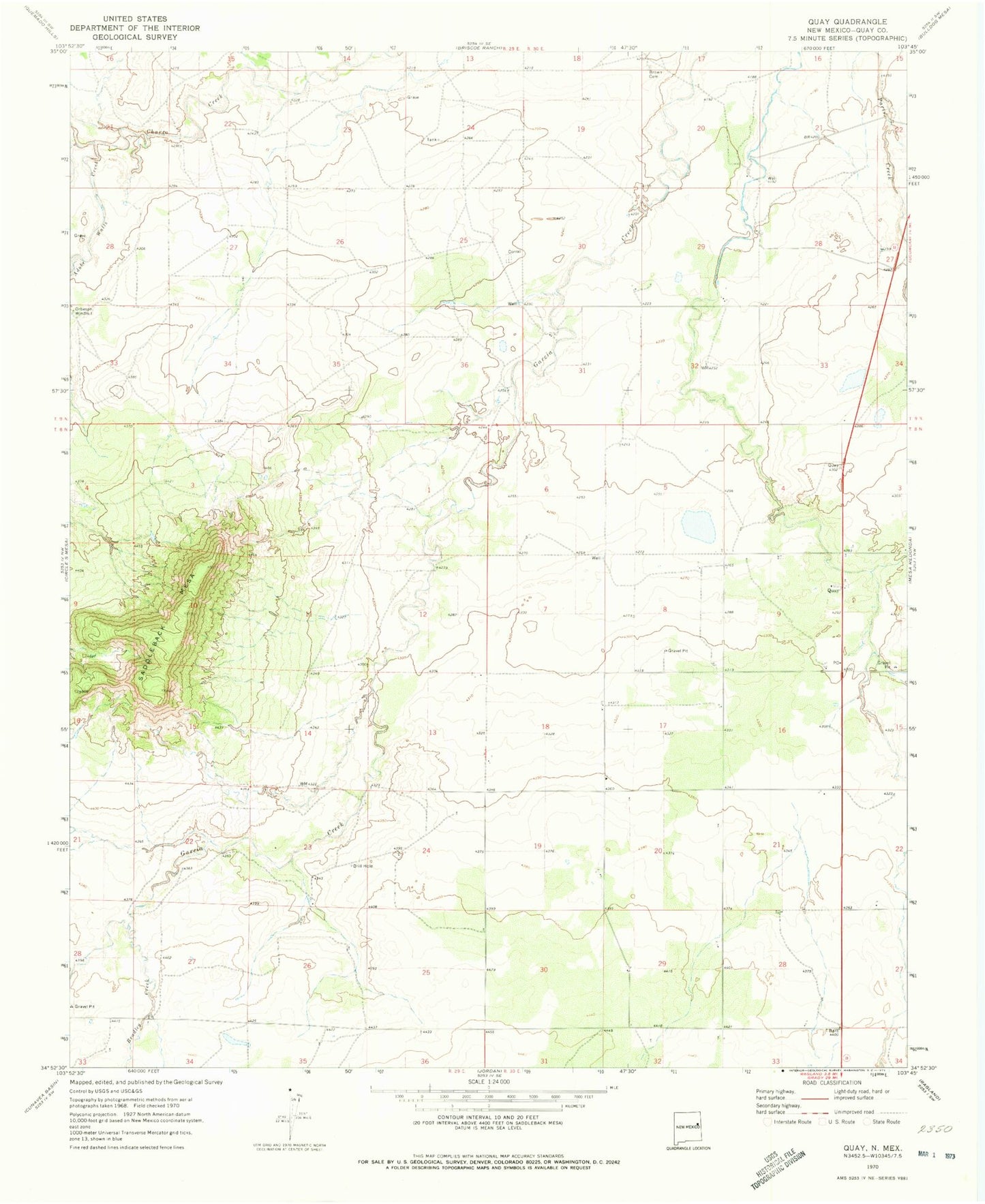 Classic USGS Quay New Mexico 7.5'x7.5' Topo Map Image