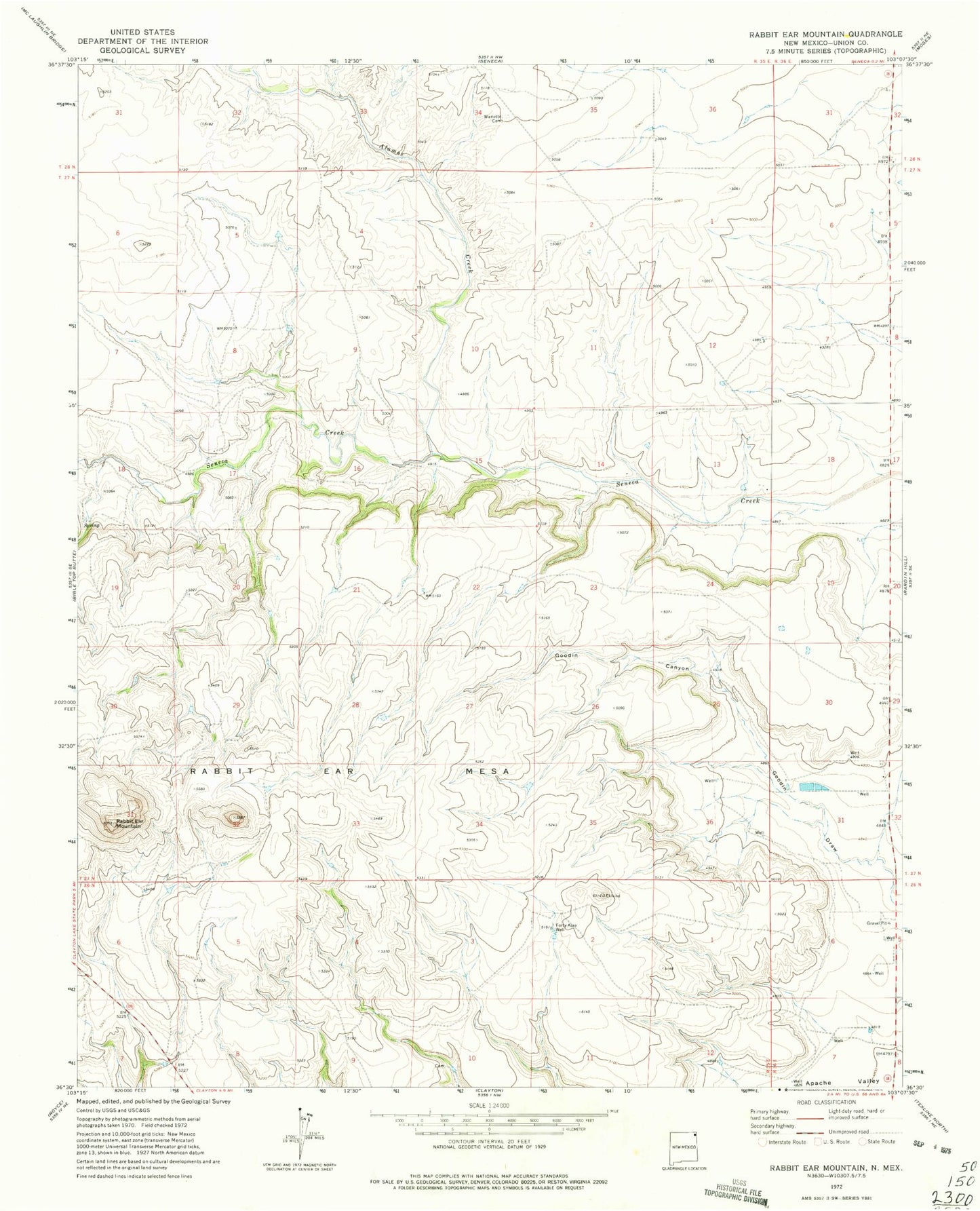 Classic USGS Rabbit Ear Mountain New Mexico 7.5'x7.5' Topo Map Image