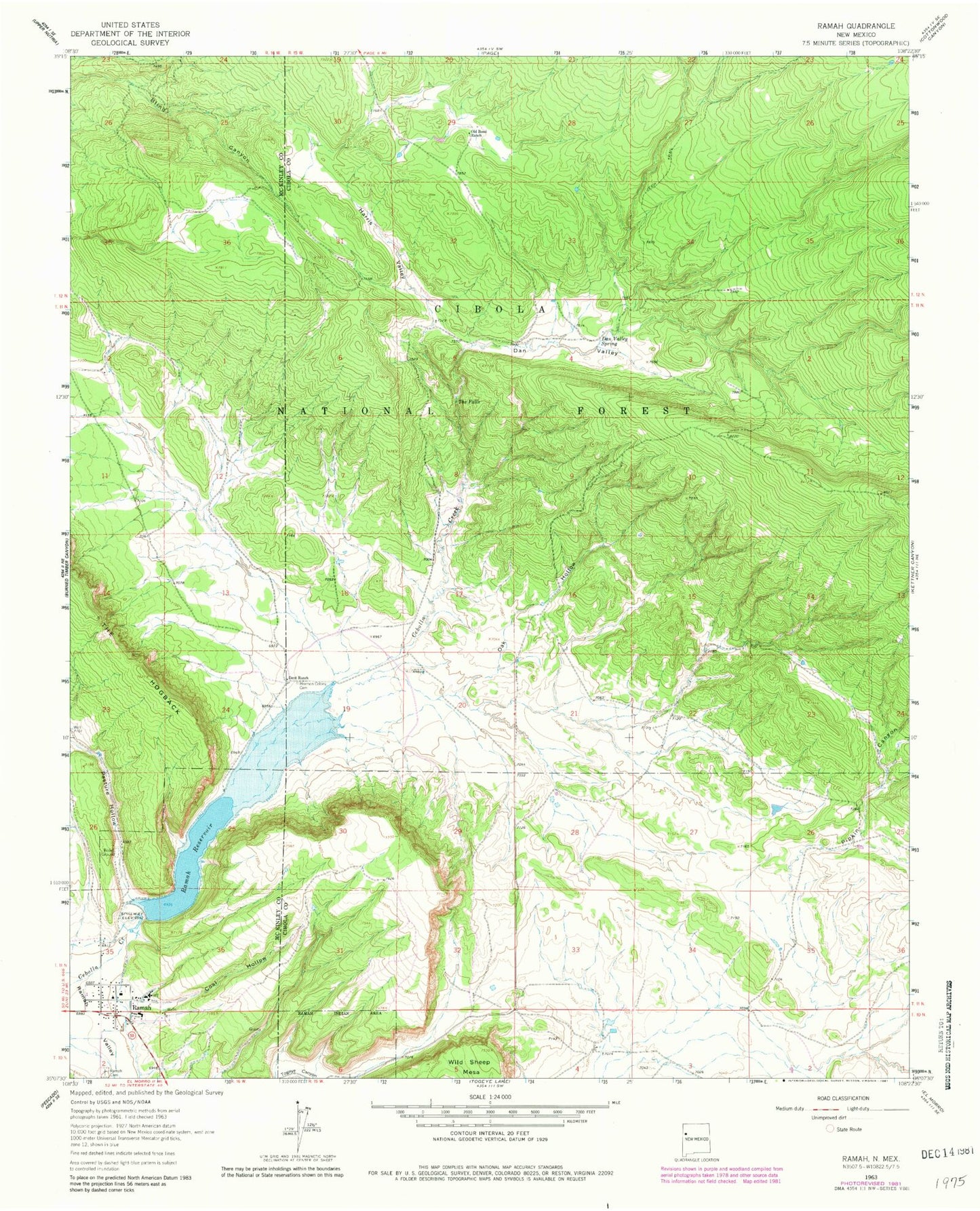 Classic USGS Ramah New Mexico 7.5'x7.5' Topo Map Image