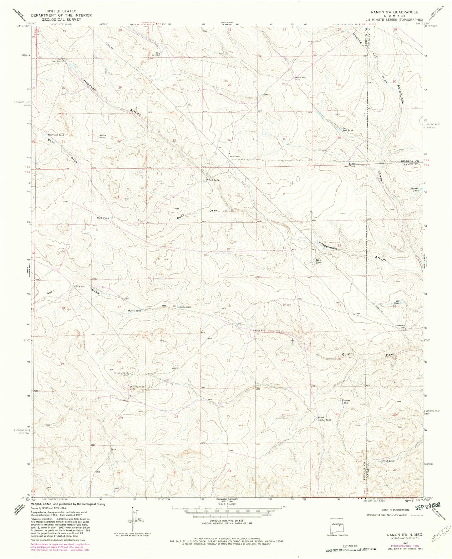 Classic USGS Ramon SW New Mexico 7.5'x7.5' Topo Map Image