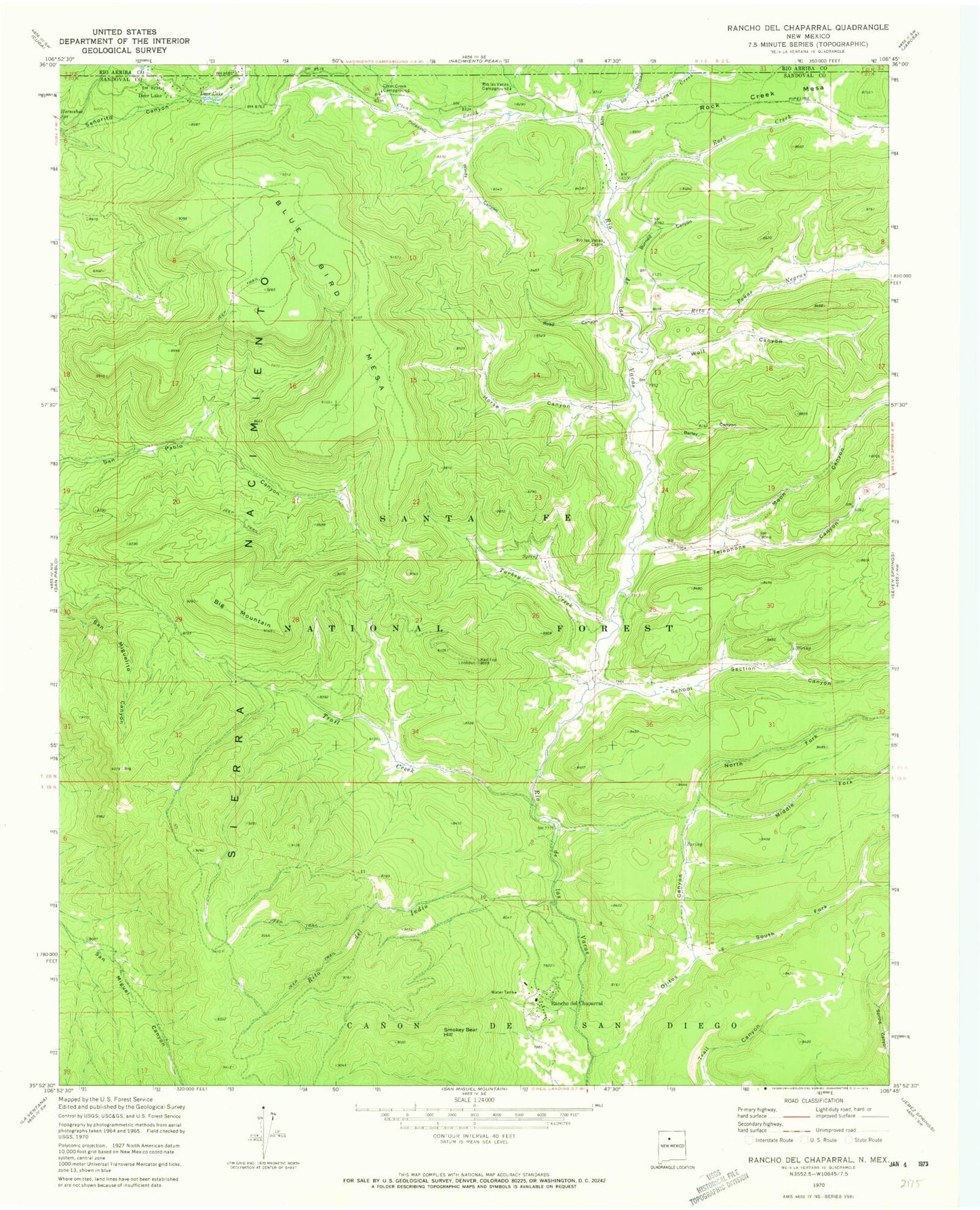 Classic USGS Rancho del Chaparral New Mexico 7.5'x7.5' Topo Map Image
