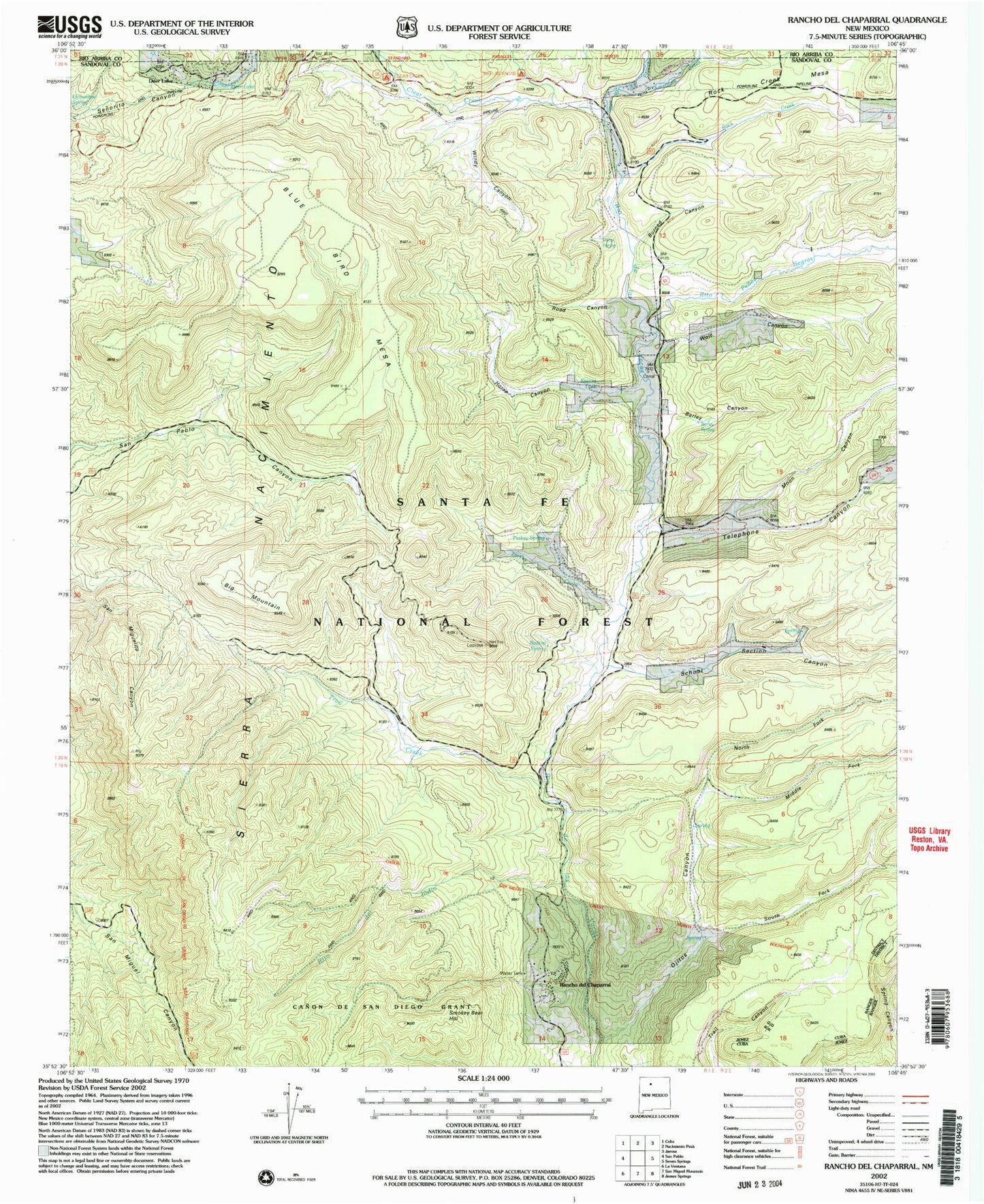 Classic USGS Rancho del Chaparral New Mexico 7.5'x7.5' Topo Map Image