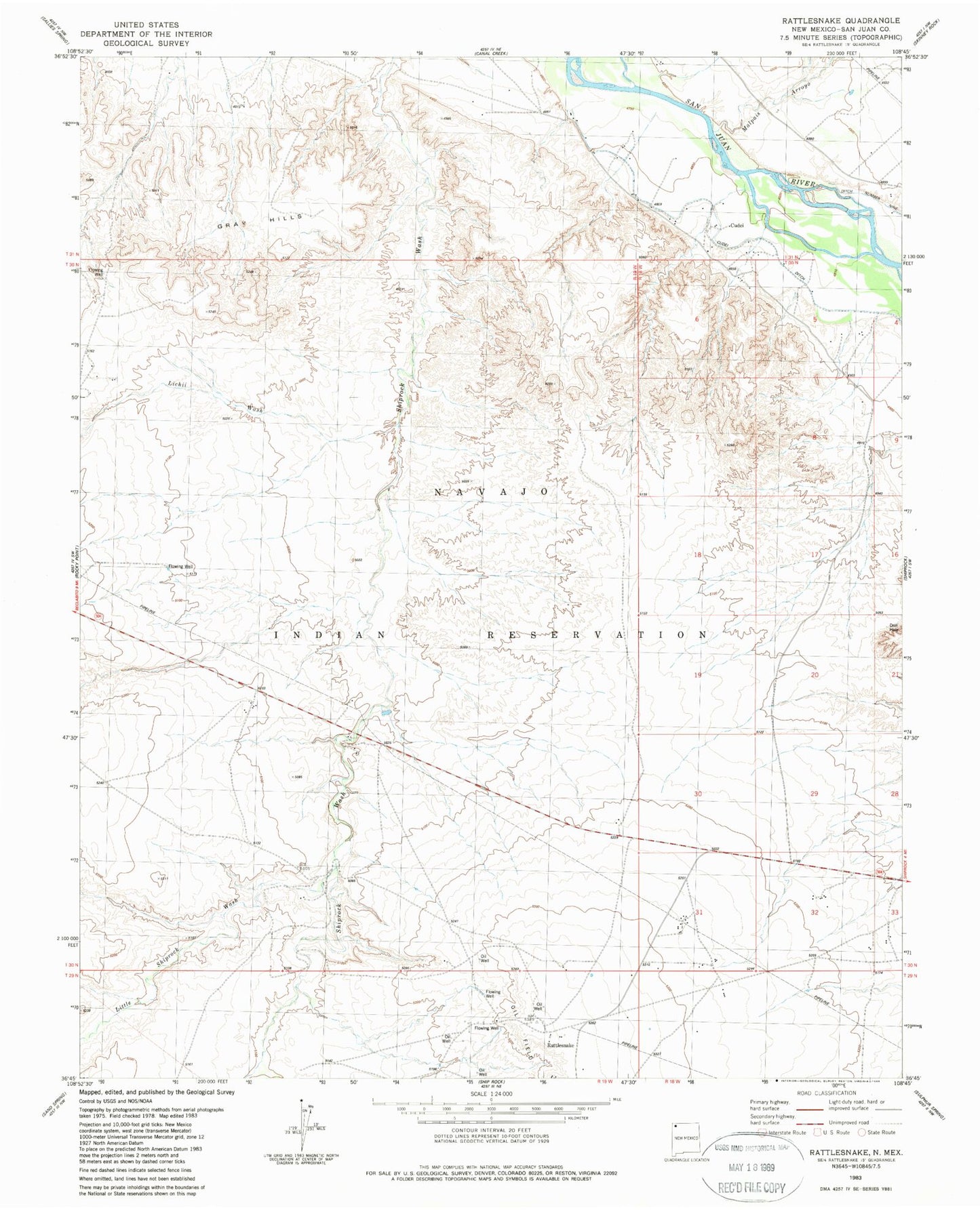Classic USGS Rattlesnake New Mexico 7.5'x7.5' Topo Map Image