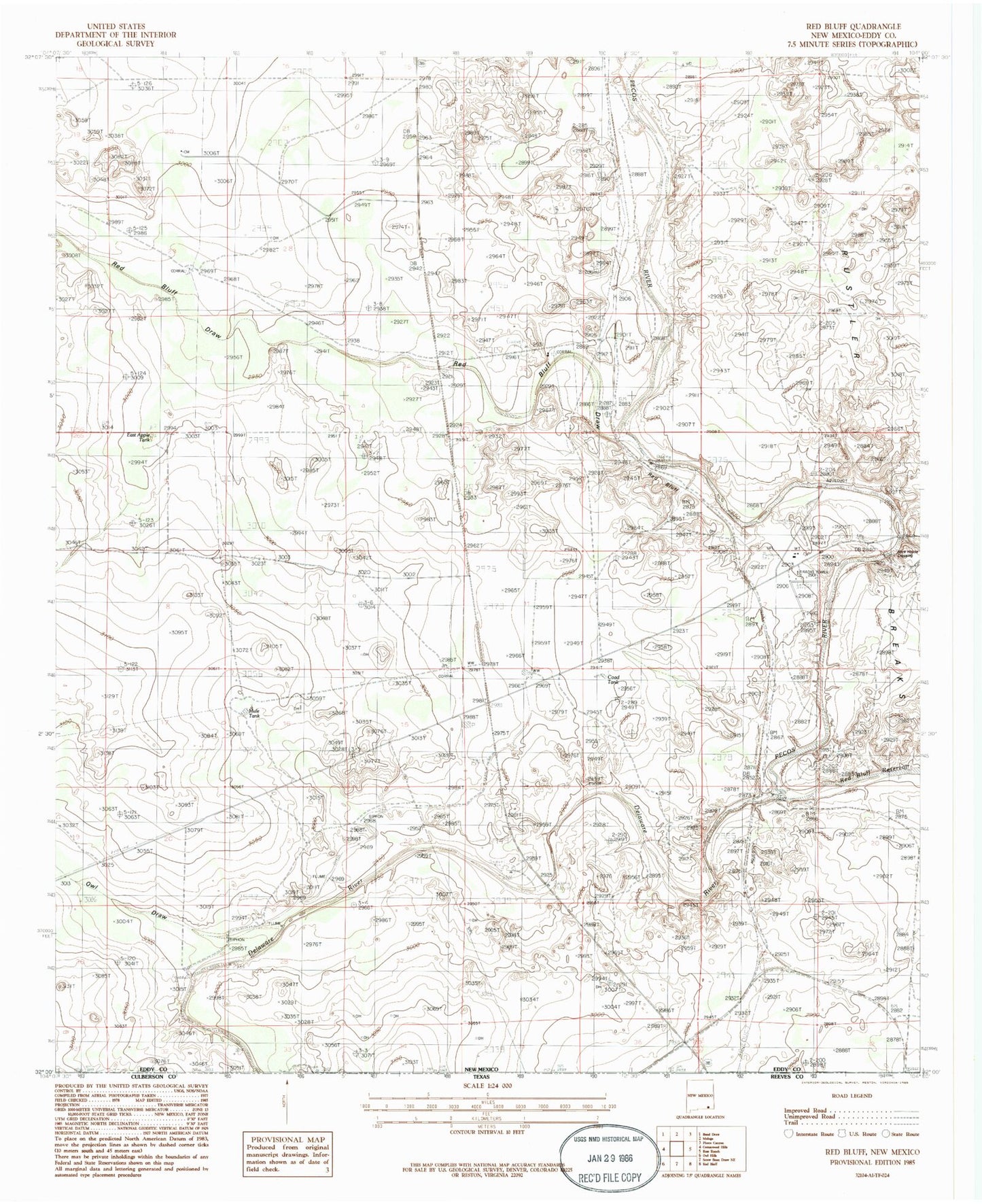 Classic USGS Red Bluff New Mexico 7.5'x7.5' Topo Map Image