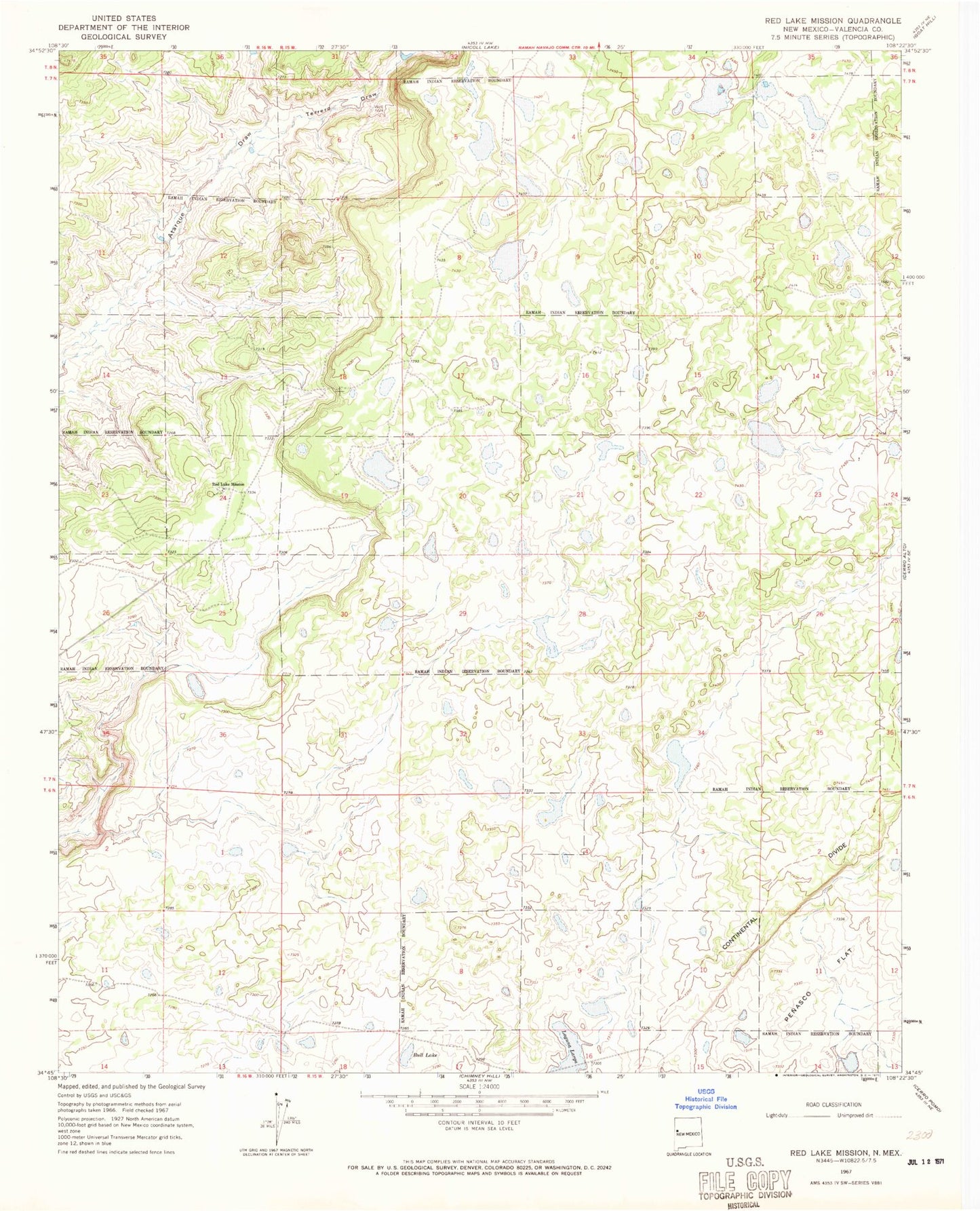 Classic USGS Red Lake Mission New Mexico 7.5'x7.5' Topo Map Image