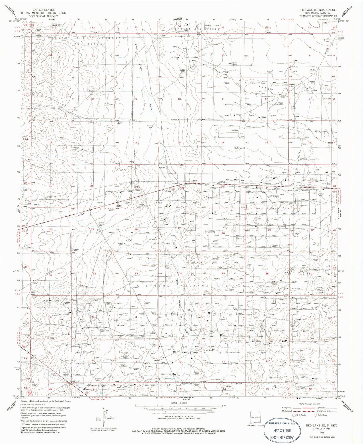 Classic USGS Red Lake SE New Mexico 7.5'x7.5' Topo Map Image