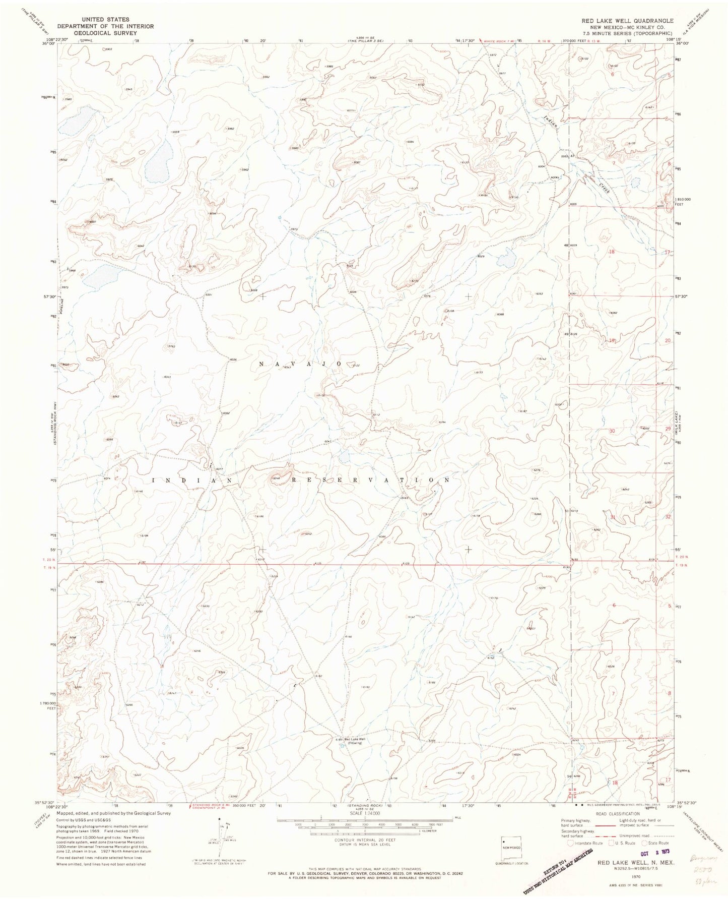 Classic USGS Red Lake Well New Mexico 7.5'x7.5' Topo Map Image