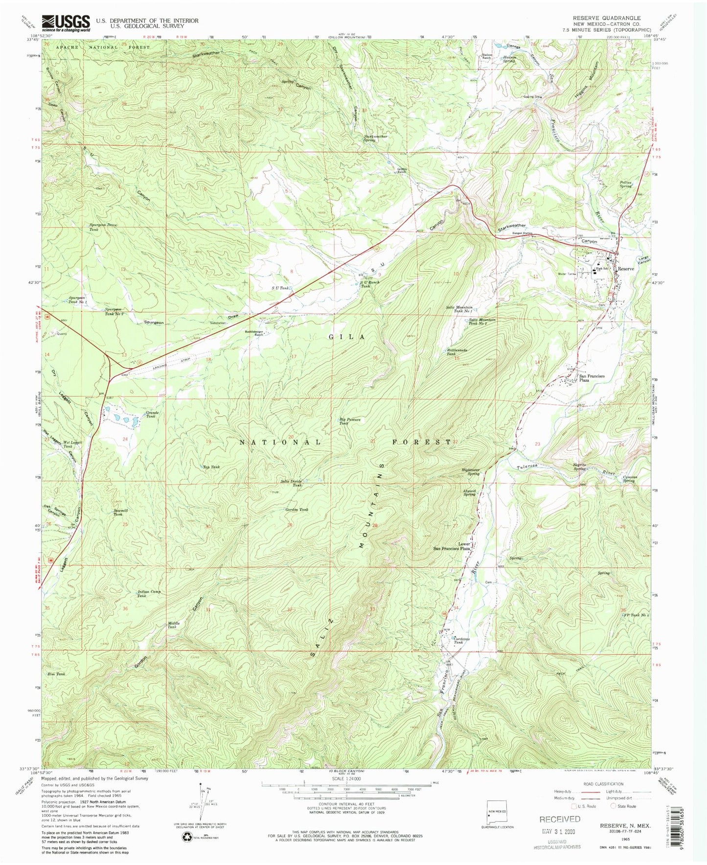 Classic USGS Reserve New Mexico 7.5'x7.5' Topo Map Image
