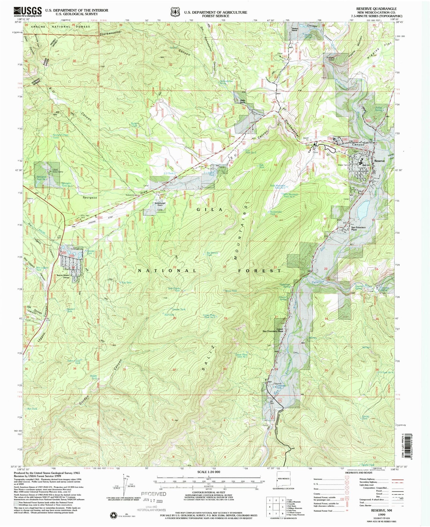 Classic USGS Reserve New Mexico 7.5'x7.5' Topo Map Image