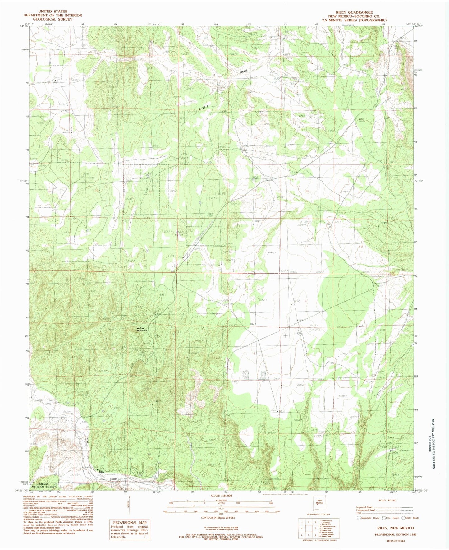 Classic USGS Riley New Mexico 7.5'x7.5' Topo Map Image