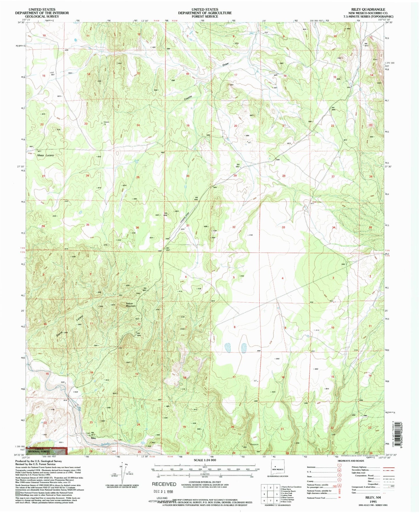 Classic USGS Riley New Mexico 7.5'x7.5' Topo Map Image