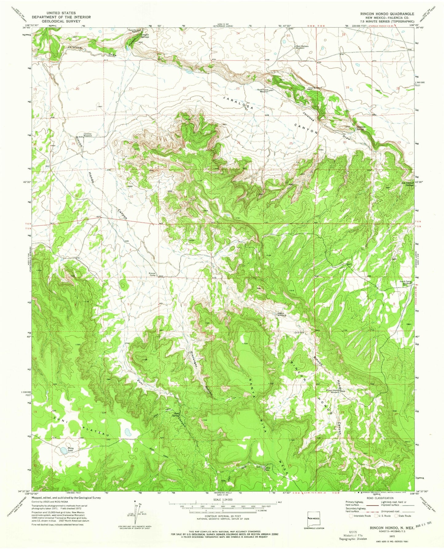 Classic USGS Rincon Hondo New Mexico 7.5'x7.5' Topo Map Image