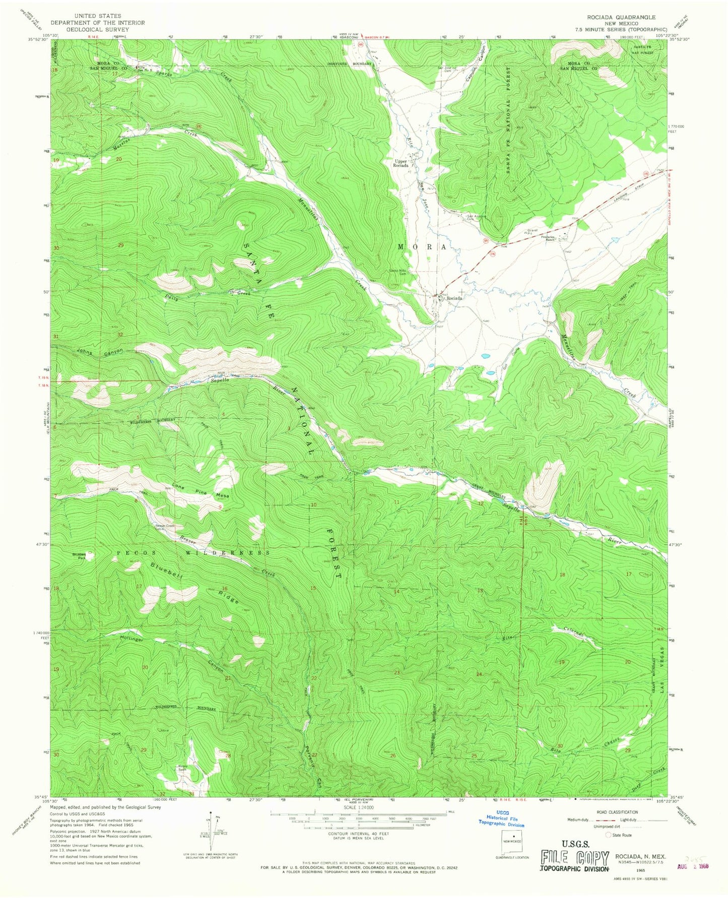 Classic USGS Rociada New Mexico 7.5'x7.5' Topo Map Image