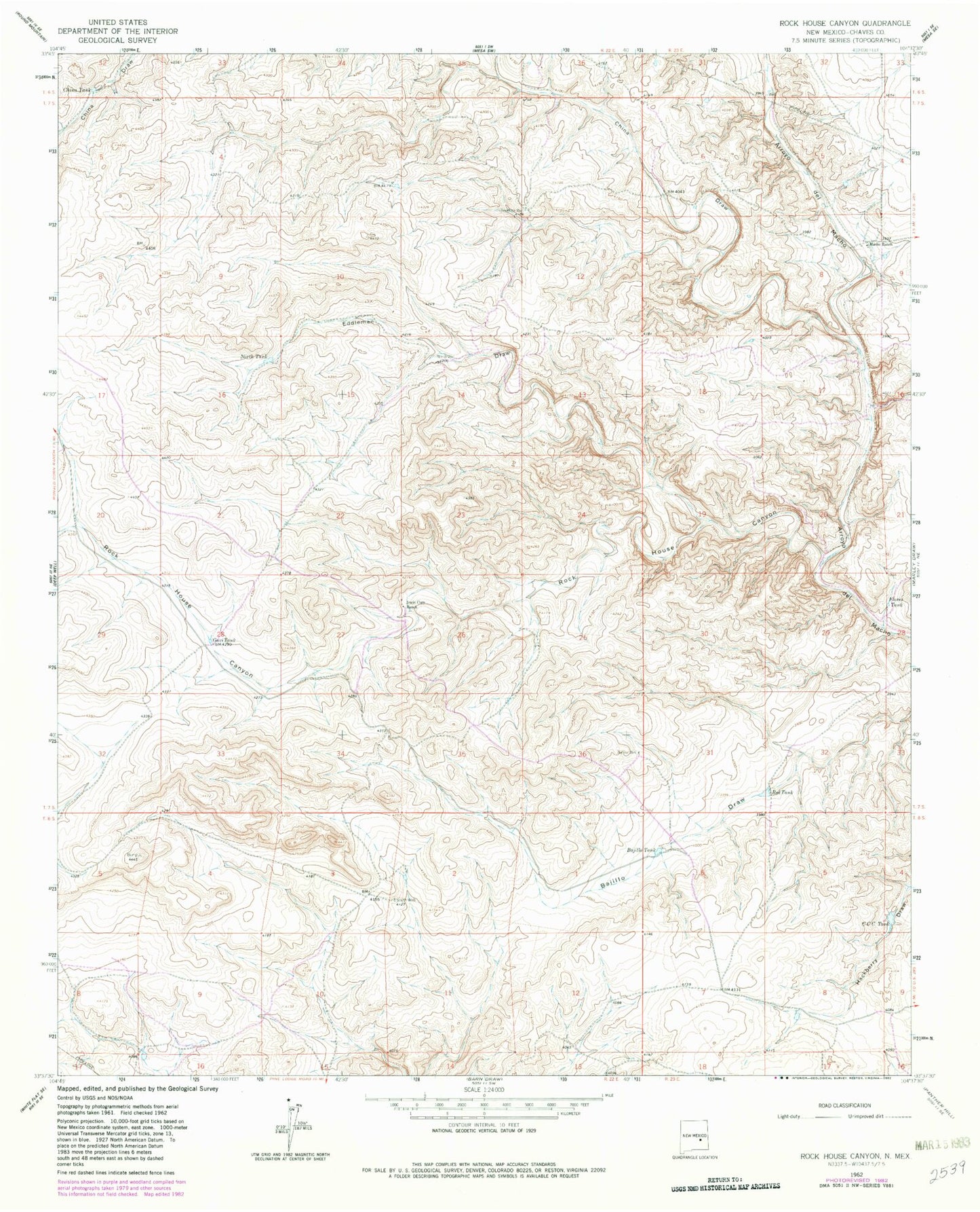 Classic USGS Rock House Canyon New Mexico 7.5'x7.5' Topo Map Image