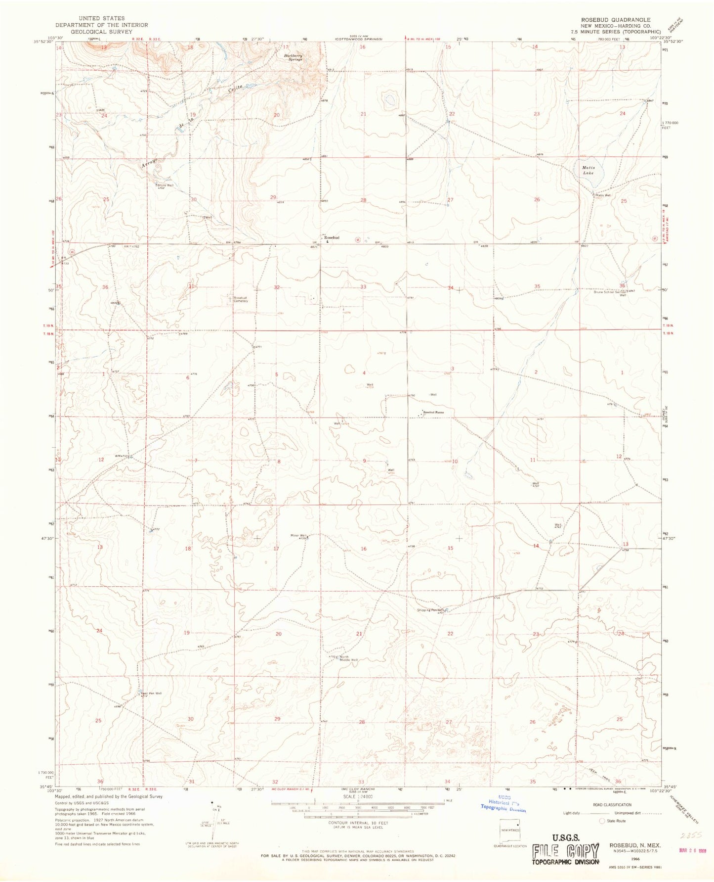 Classic USGS Rosebud New Mexico 7.5'x7.5' Topo Map Image