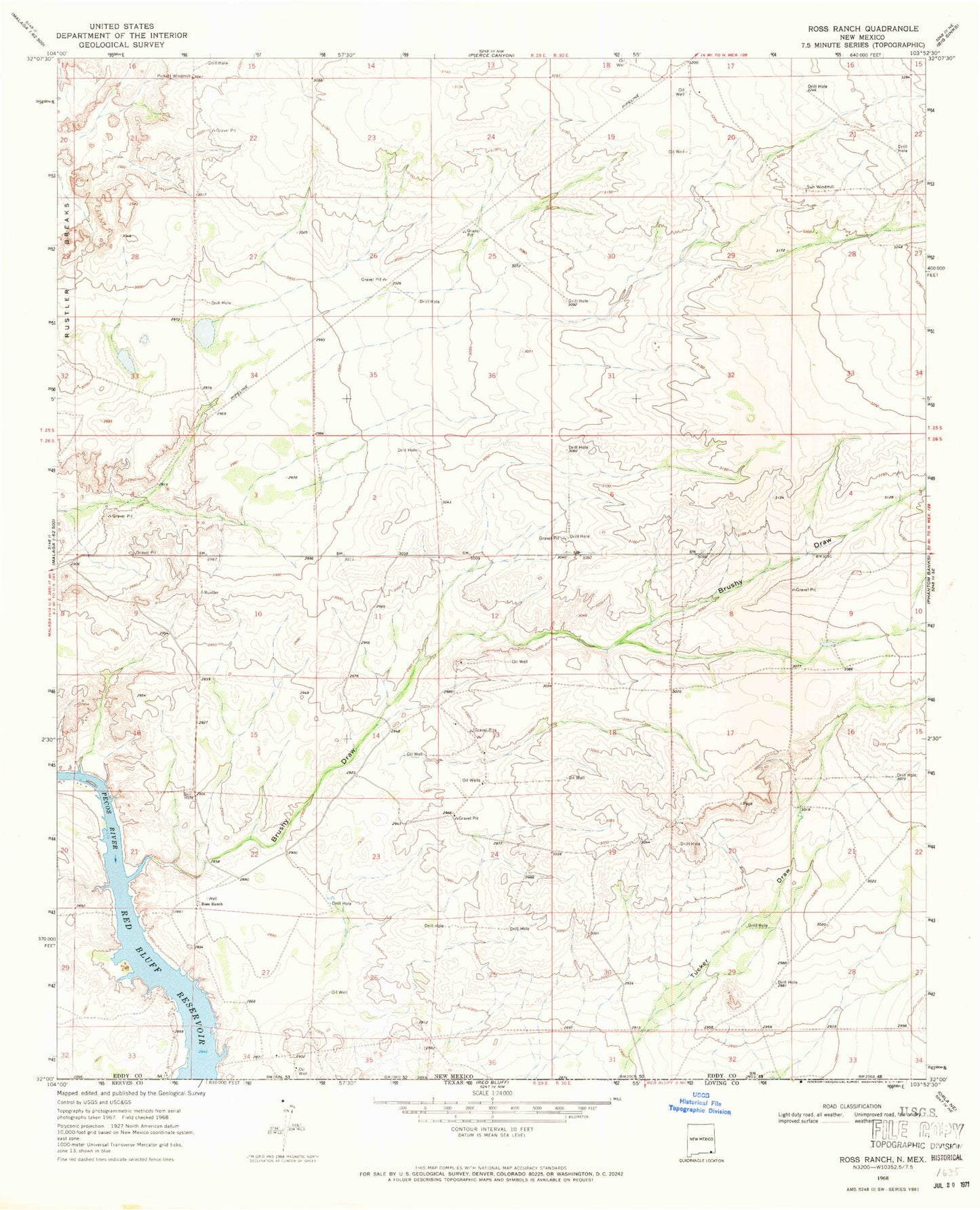 Classic USGS Ross Ranch New Mexico 7.5'x7.5' Topo Map Image