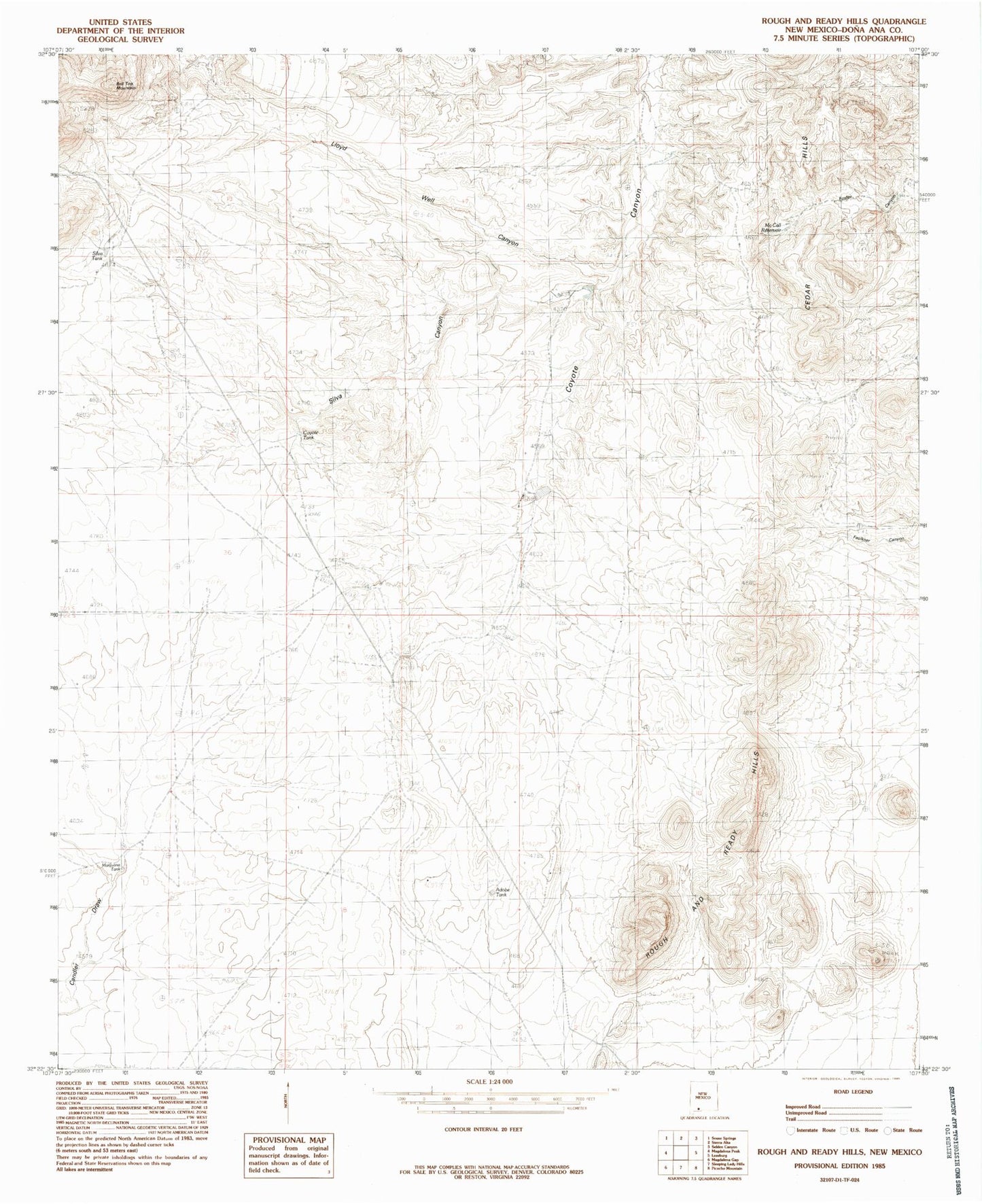 Classic USGS Rough and Ready Hills New Mexico 7.5'x7.5' Topo Map Image