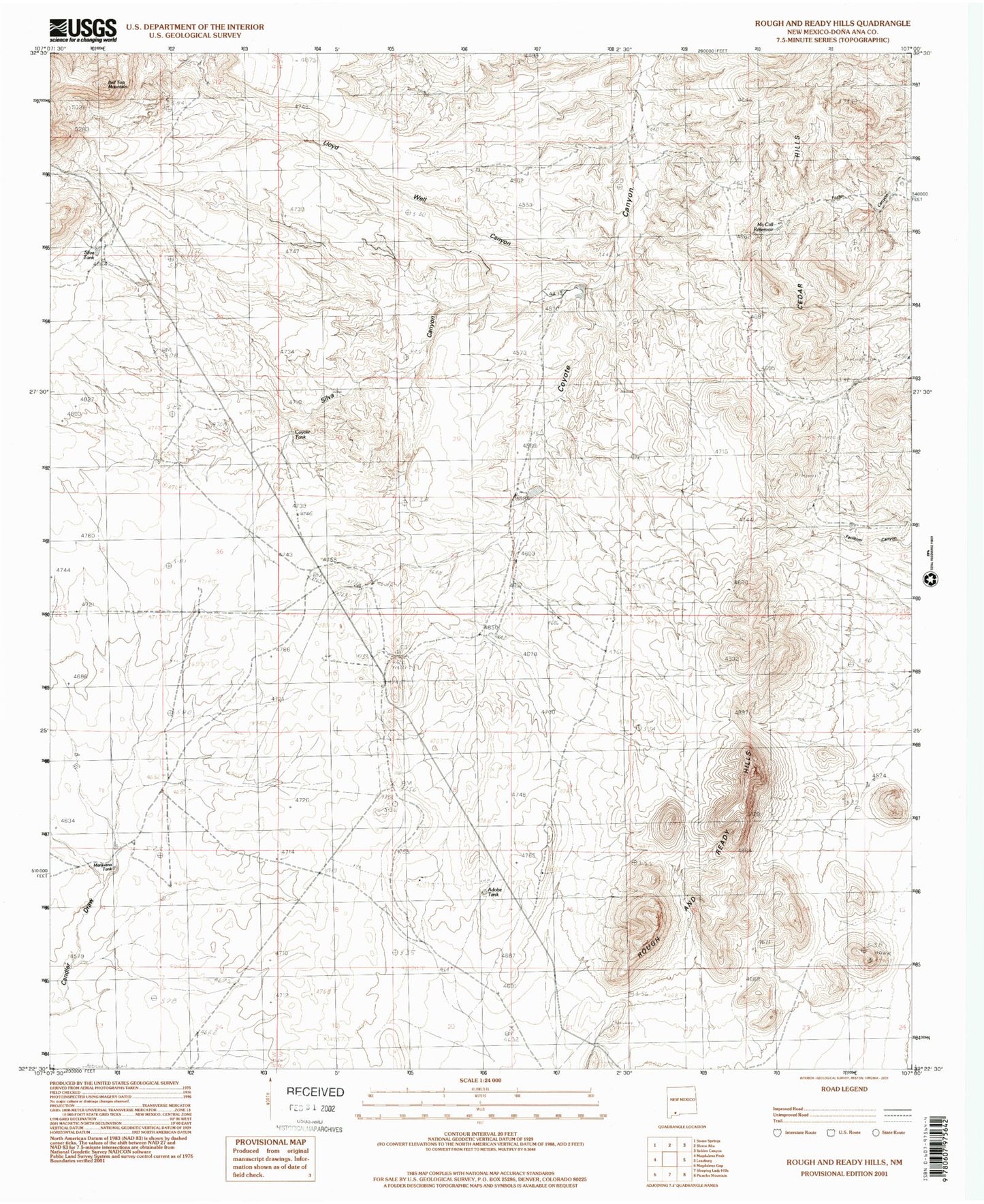 Classic USGS Rough and Ready Hills New Mexico 7.5'x7.5' Topo Map Image