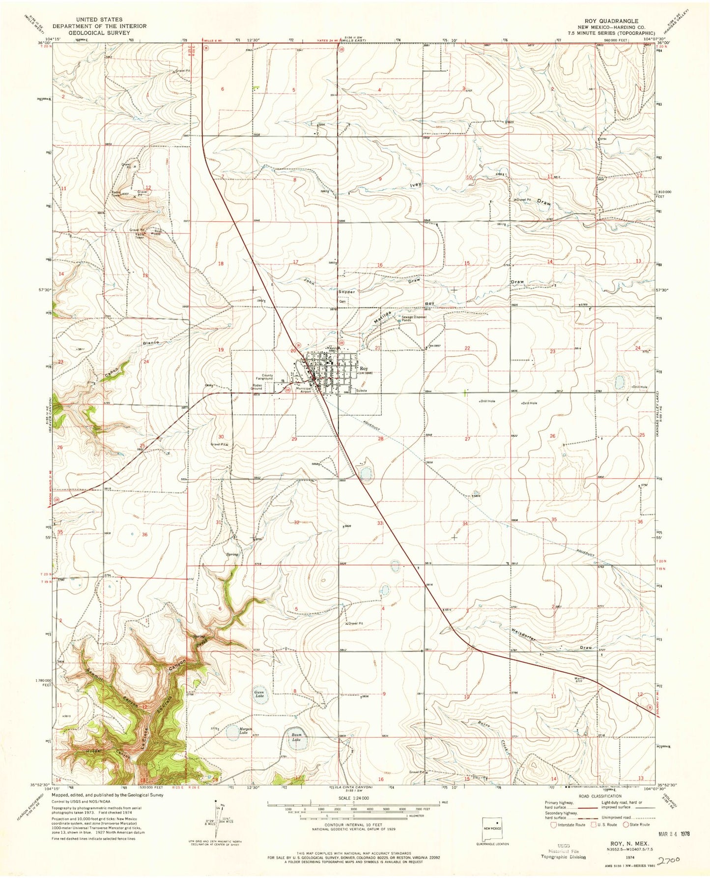 Classic USGS Roy New Mexico 7.5'x7.5' Topo Map Image