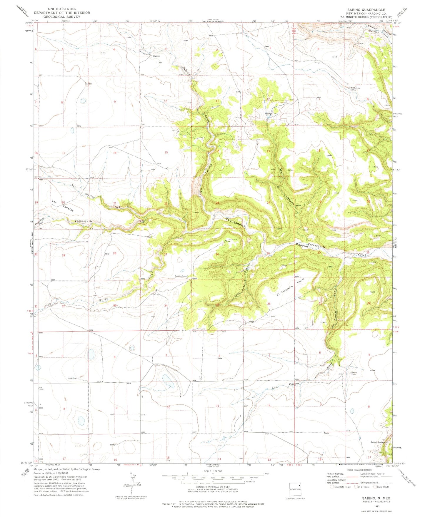 Classic USGS Sabino New Mexico 7.5'x7.5' Topo Map Image