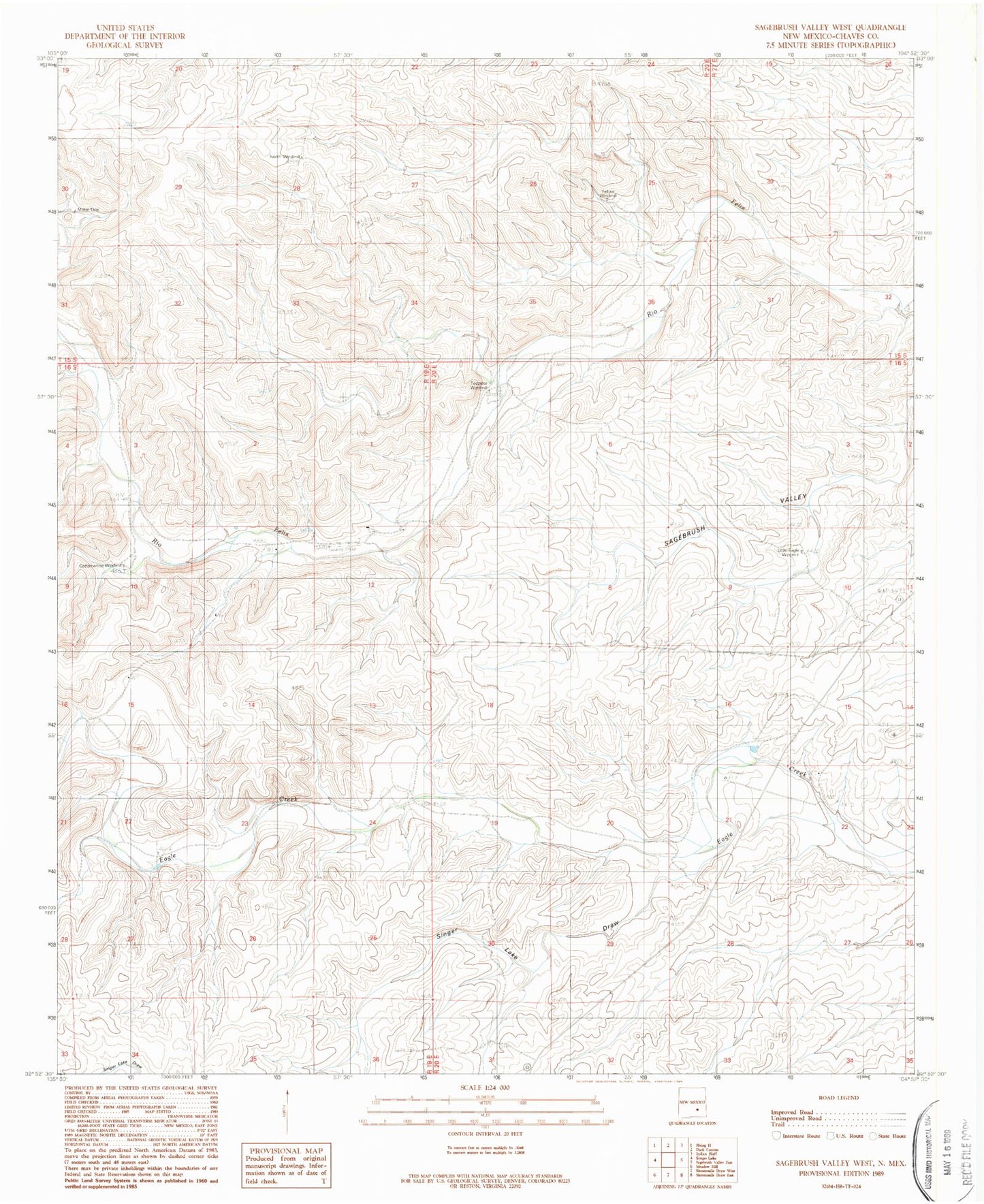 Classic USGS Sagebrush Valley West New Mexico 7.5'x7.5' Topo Map Image