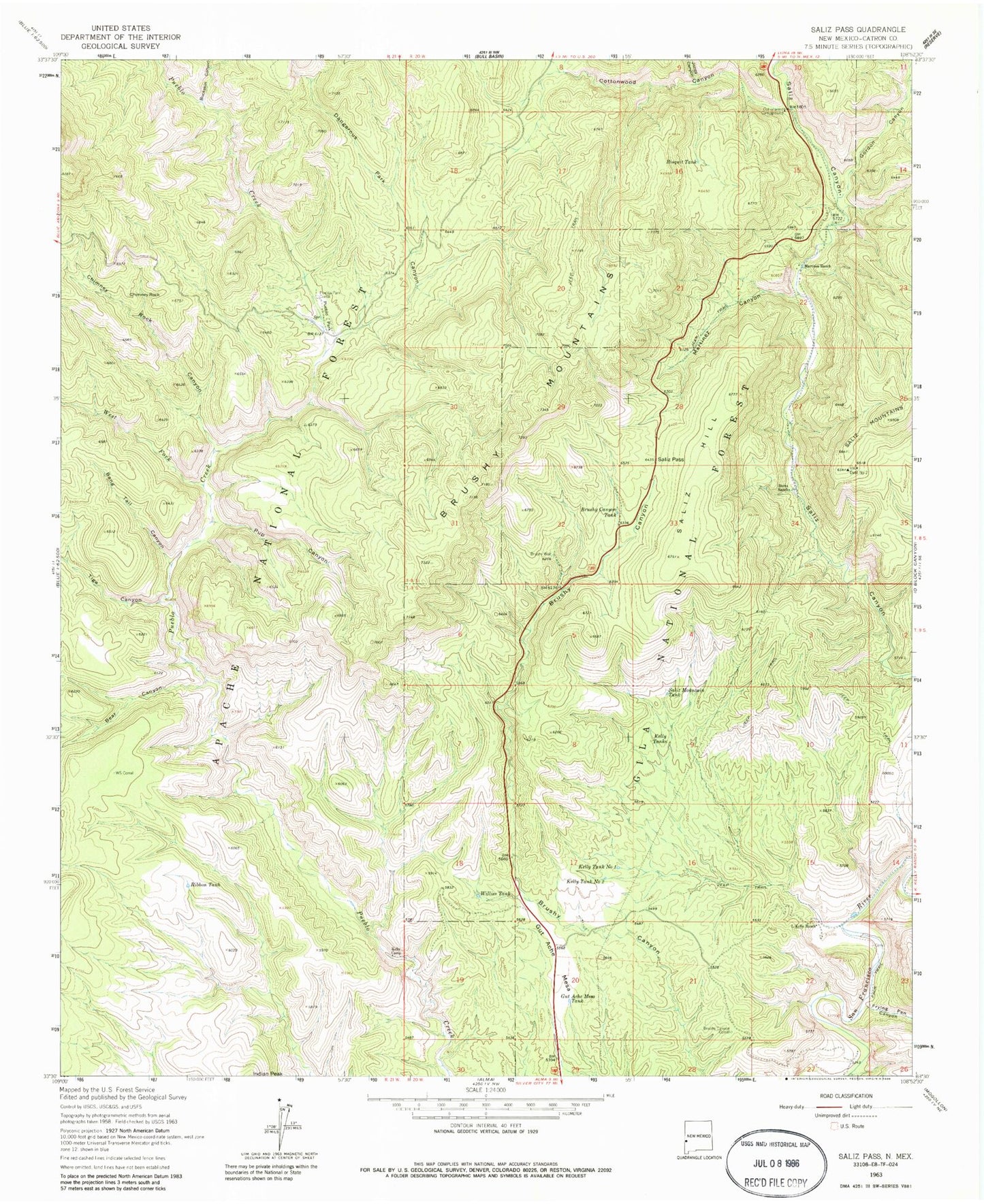 Classic USGS Saliz Pass New Mexico 7.5'x7.5' Topo Map Image
