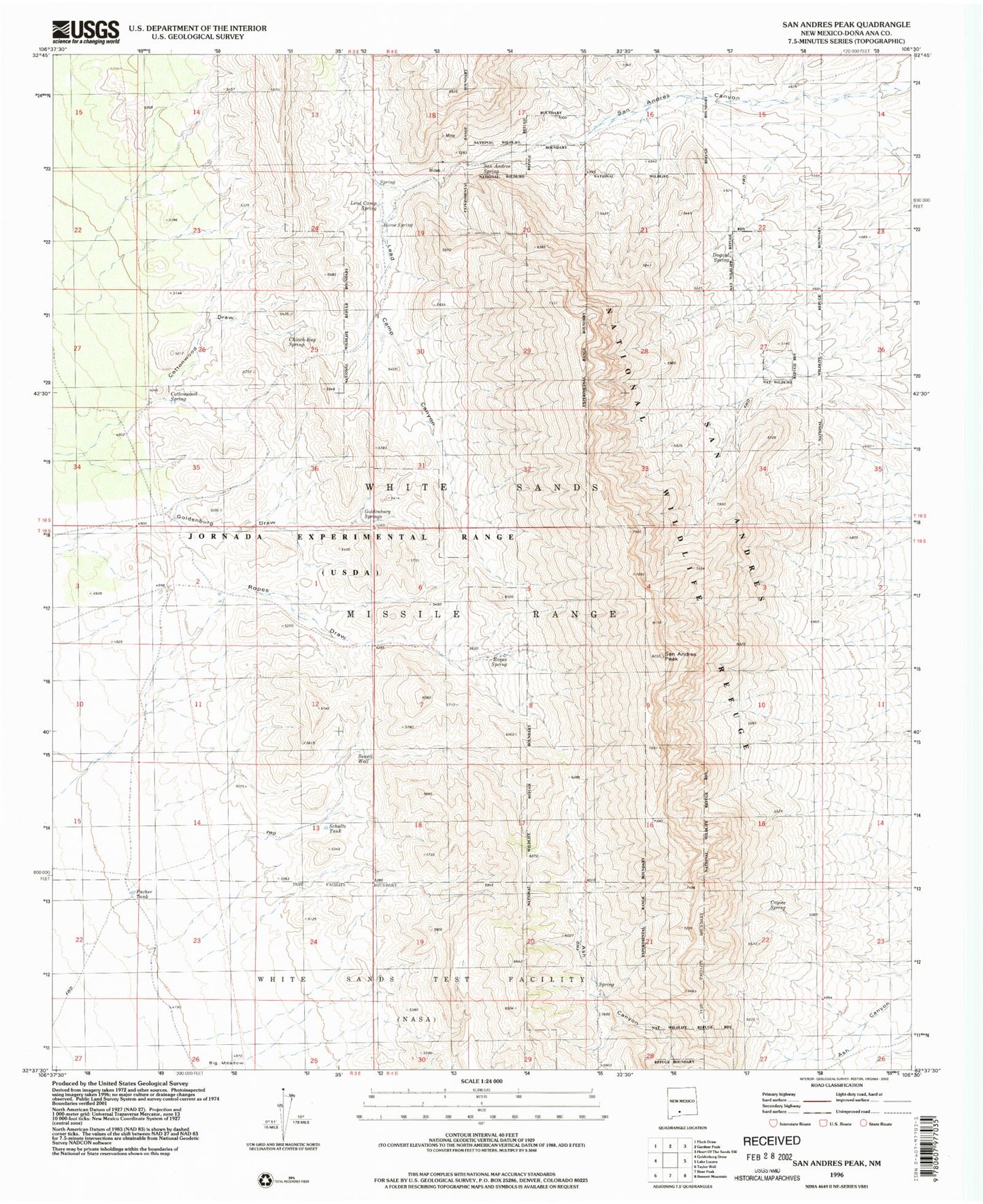 Classic USGS San Andres Peak New Mexico 7.5'x7.5' Topo Map Image