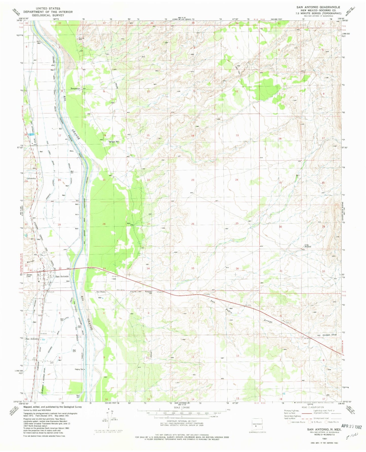 Classic USGS San Antonio New Mexico 7.5'x7.5' Topo Map Image