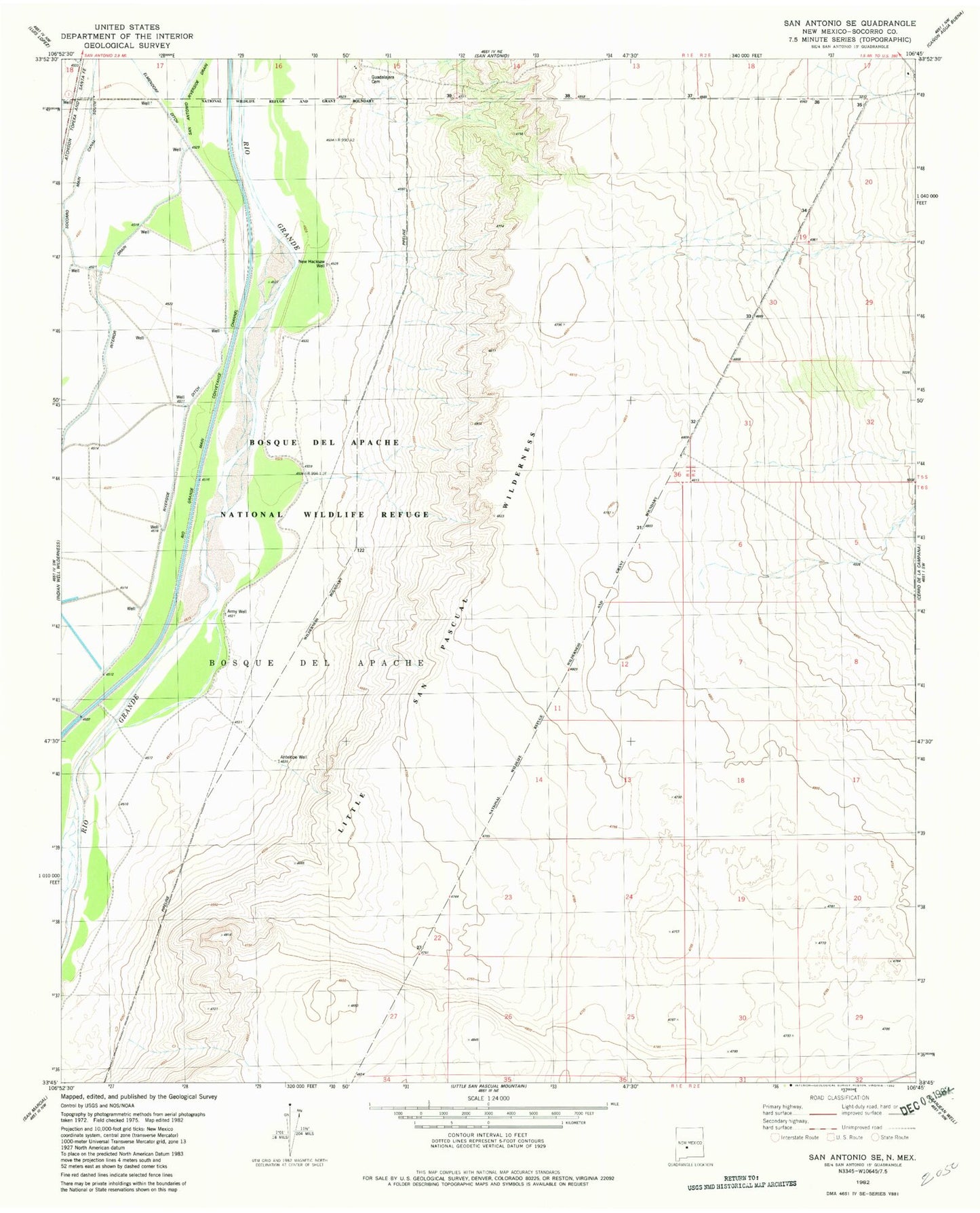 Classic USGS San Antonio SE New Mexico 7.5'x7.5' Topo Map Image