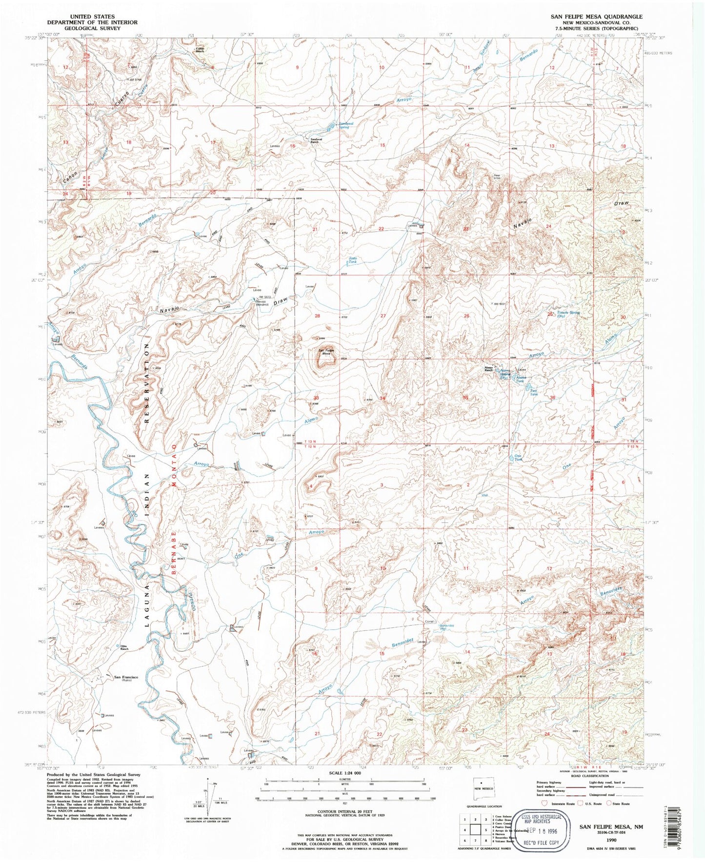 Classic USGS San Felipe Mesa New Mexico 7.5'x7.5' Topo Map Image