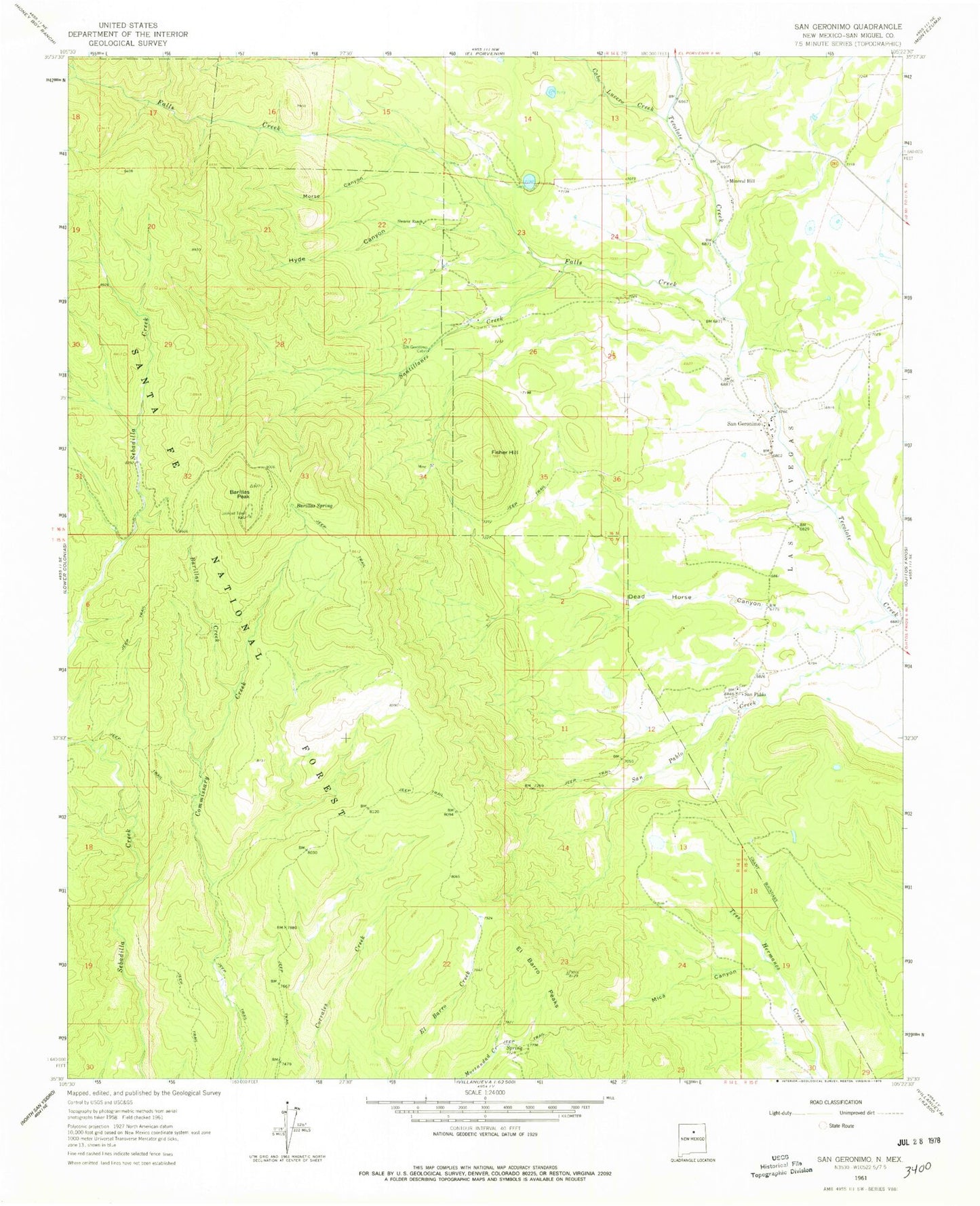 Classic USGS San Geronimo New Mexico 7.5'x7.5' Topo Map Image